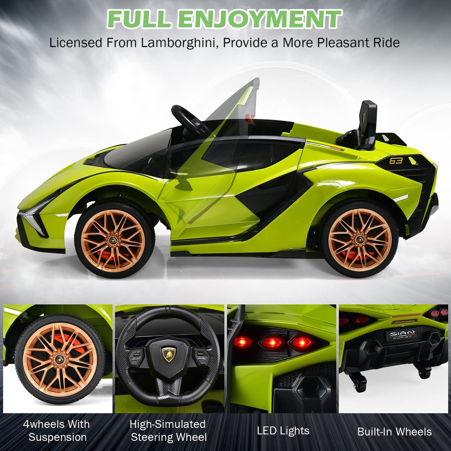 OLAKIDS Licensed Lamborghini Sian Kids Ride on Car with Parent Remote Control, 12V Electric Toy Roadster