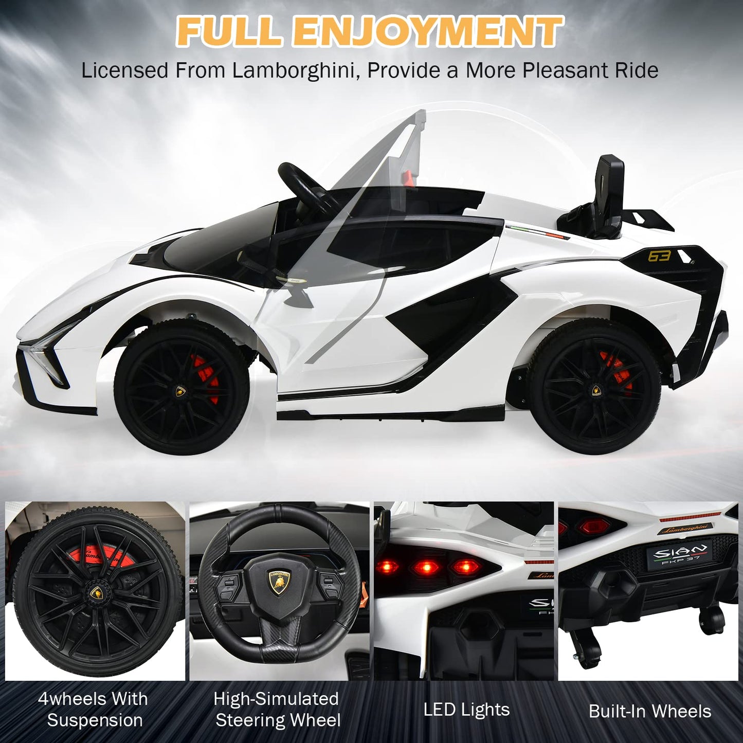 OLAKIDS Licensed Lamborghini Sian Kids Ride on Car with Parent Remote Control, 12V Electric Toy Roadster