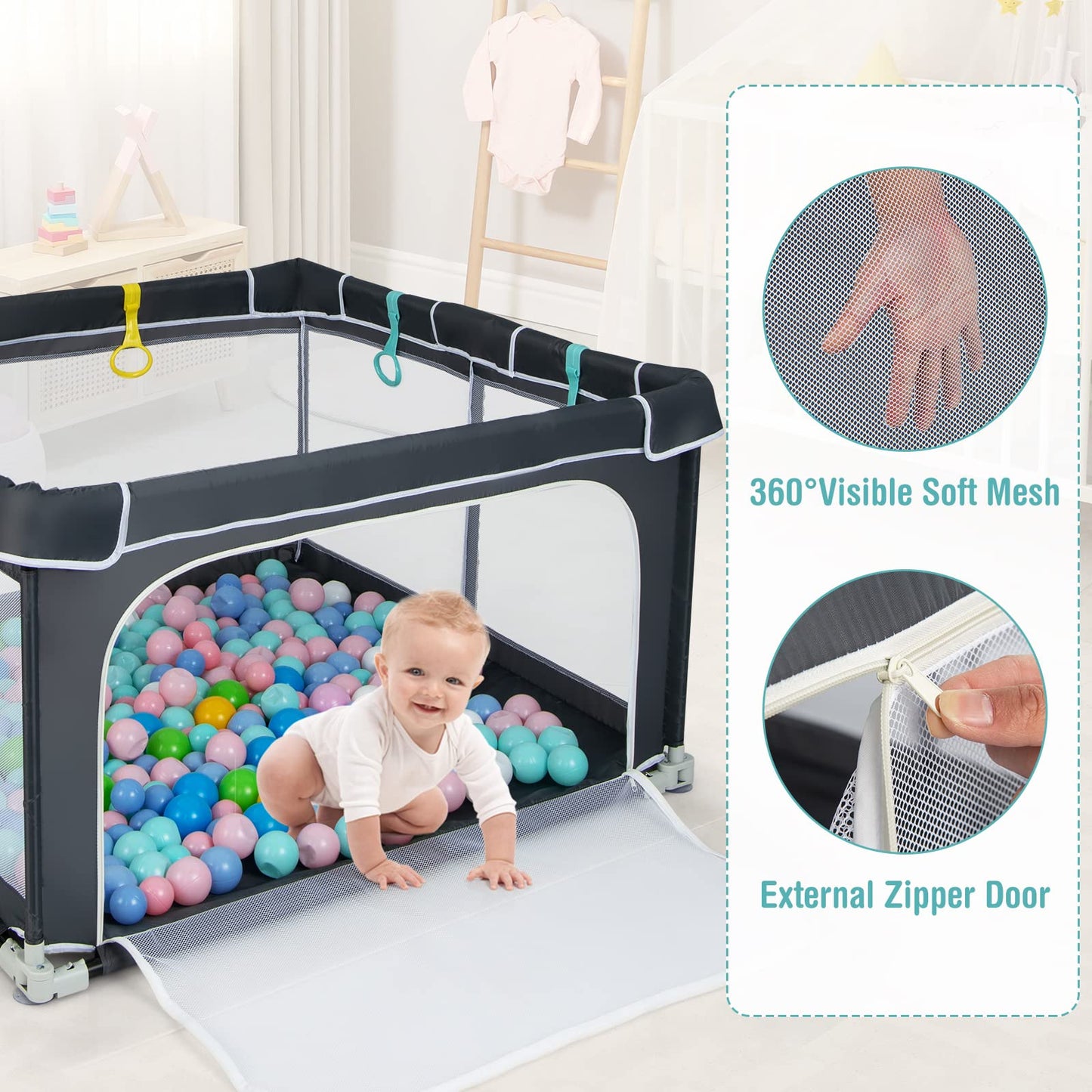OLAKIDS Baby Playpen, 50’’x50’â€?Foldable Large Baby Playard, Indoor Outdoor Kids Activity Center Baby Fence