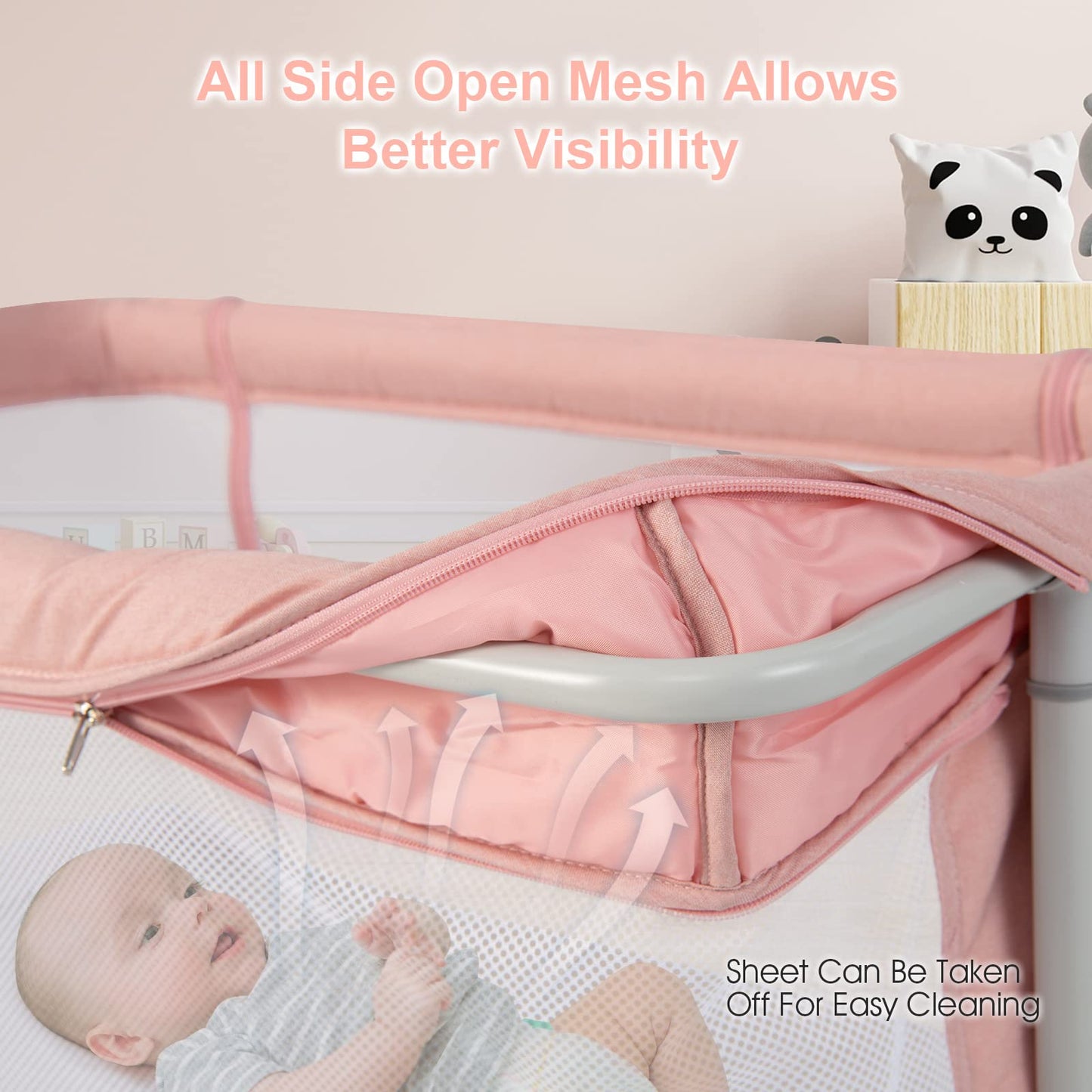 INFANS 3 in 1 Baby Bassinets, Bedside Sleeper for Newborn, Folding Crib with Mattress, Travel Bag, Wheels, 4-Sided Mesh, Easy to Assemble Cradle Co Sleeper Stationary, Rock