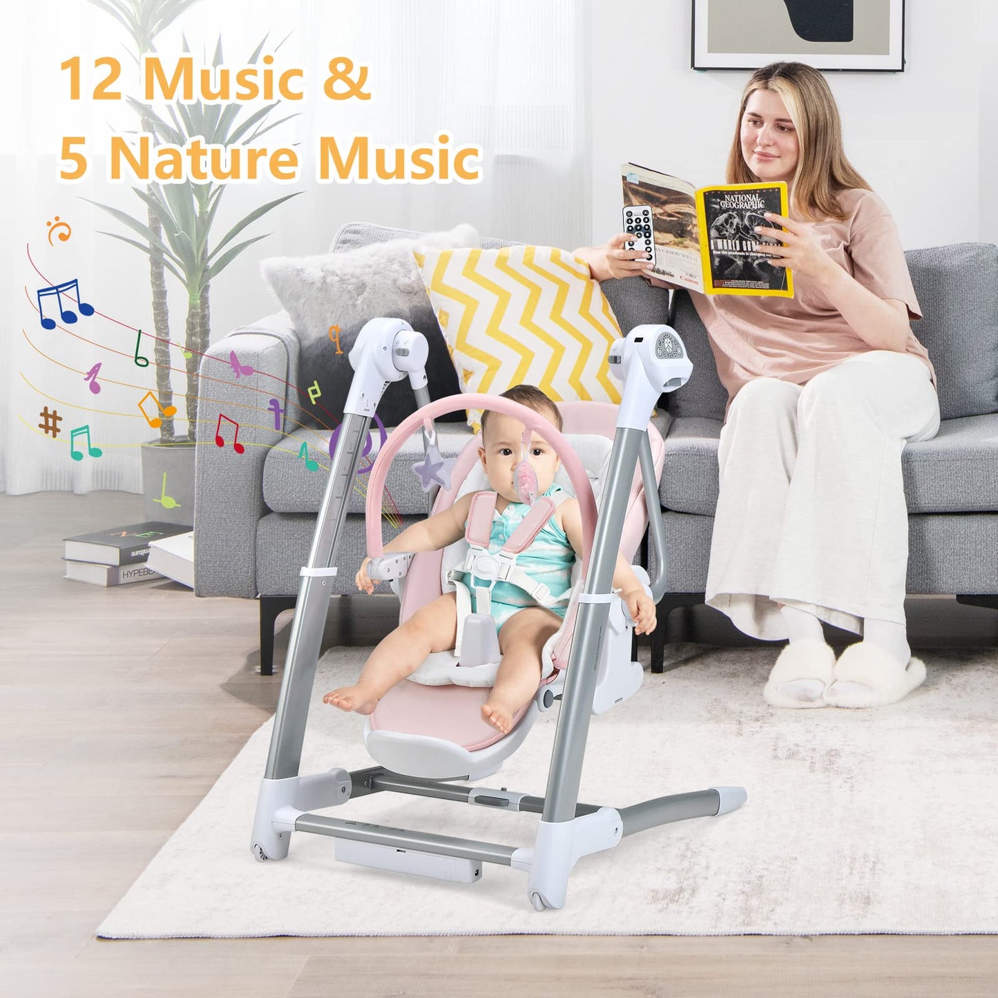 OLAKIDS 3 in 1 Baby High Chair, Electric Baby Swing, Infant Dining Booster Seat, Multifunction Highchair for Toddlers