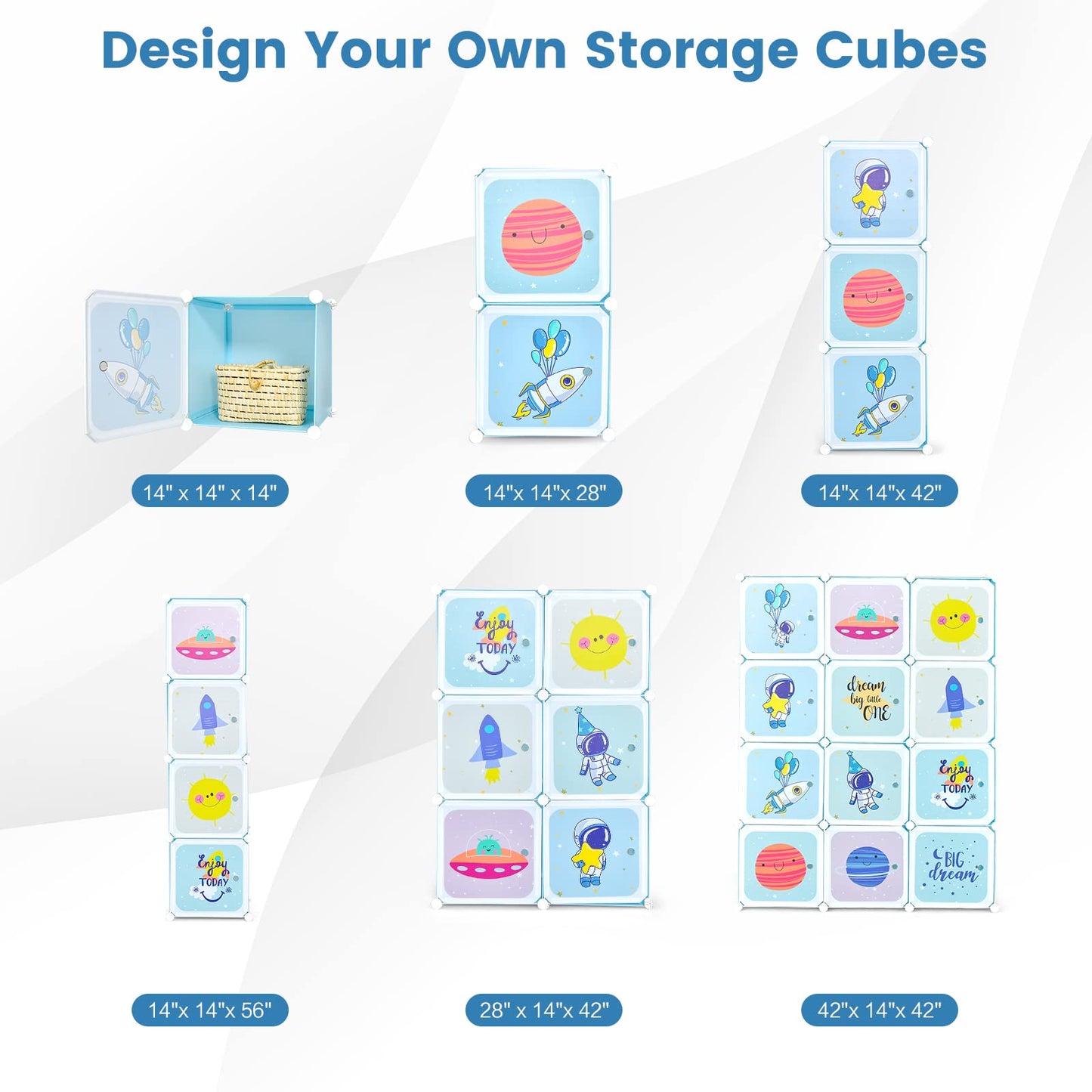 INFANS Children Wardrobe, Kid Closet Portable Baby Dresser Cute for Kids Bedroom Nursery Armoire with Doors 12 Cube 2 Hanging Sections, Kid Clothes Storage Organizer