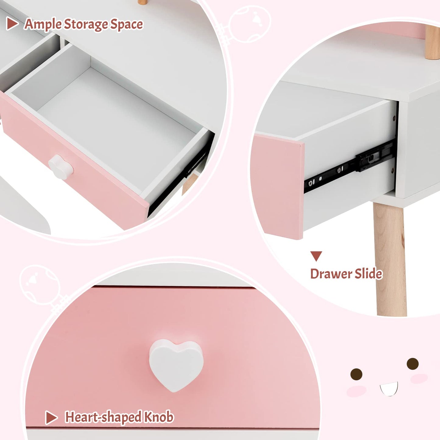 OLAKIDS Kids Vanity Set, 2 in 1 Wooden Princess Makeup Table and Chair with Mirror OLAKIDS