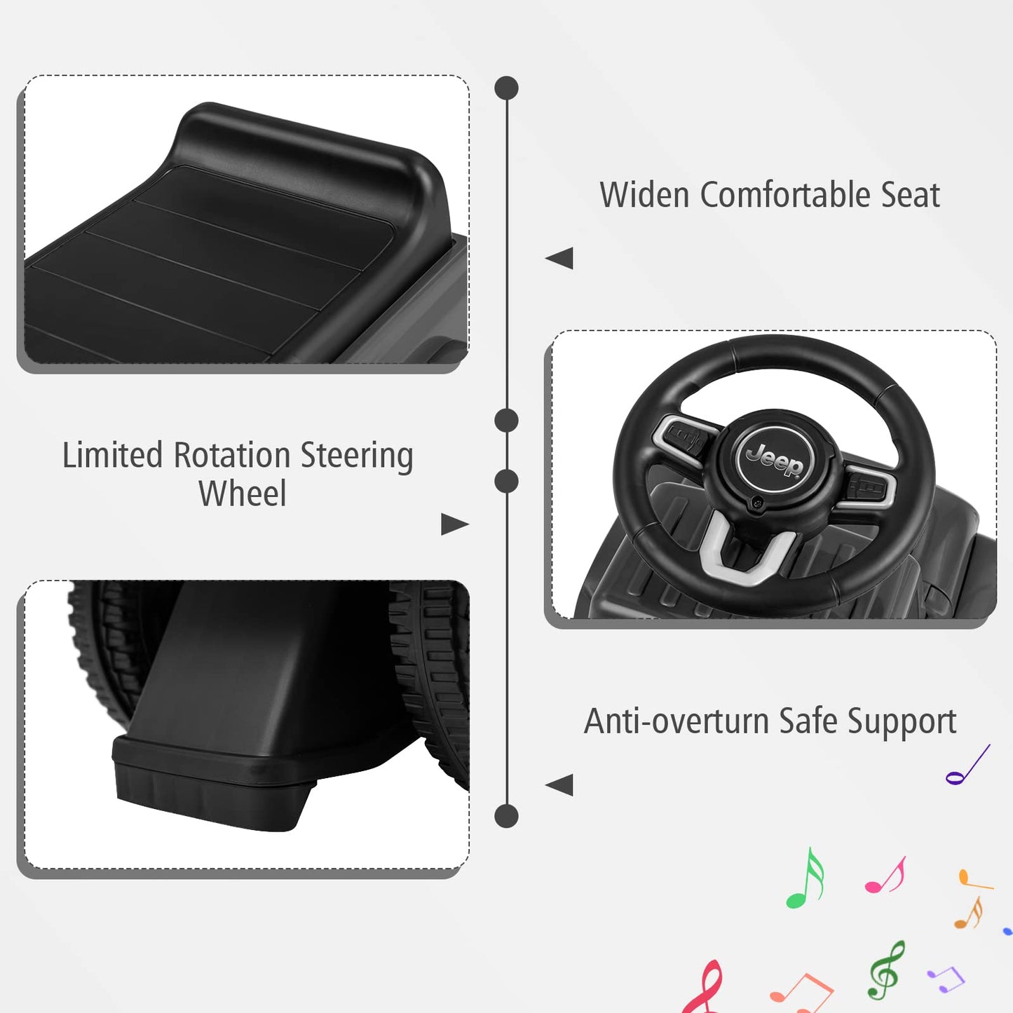 OLAKIDS Kids Ride on Push Car, Licensed Jeep Foot-to-Floor Sliding Toddler Toy with Engine Sound