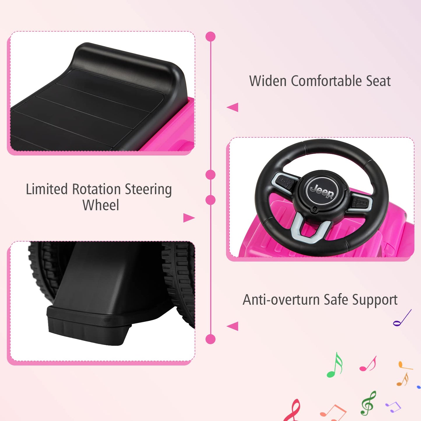 OLAKIDS Kids Ride on Push Car, Licensed Jeep Foot-to-Floor Sliding Toddler Toy with Engine Sound
