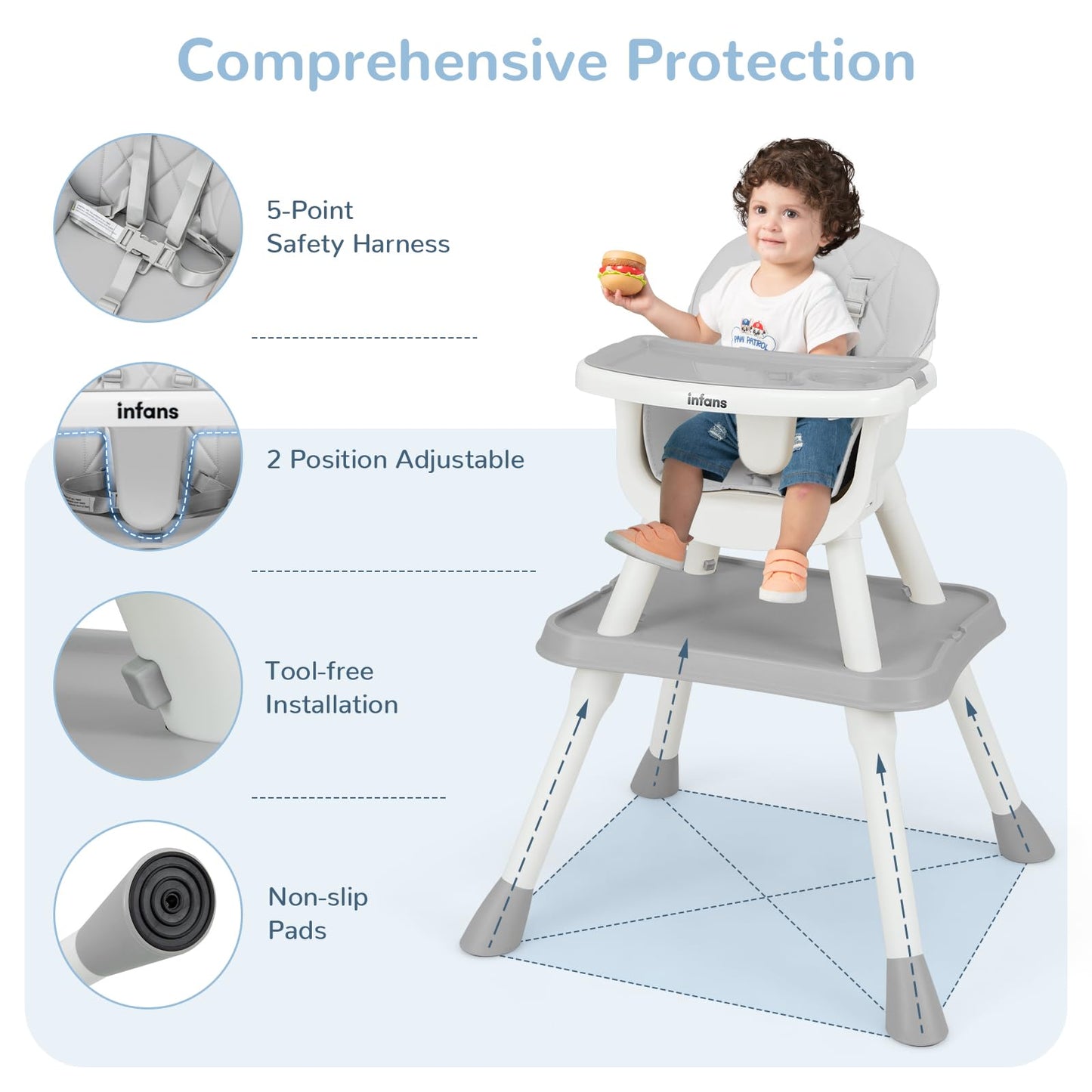 OLAKIDS 6 in 1 Baby High Chair, Convertible Highchair for Babies and Toddlers, Building Block Table