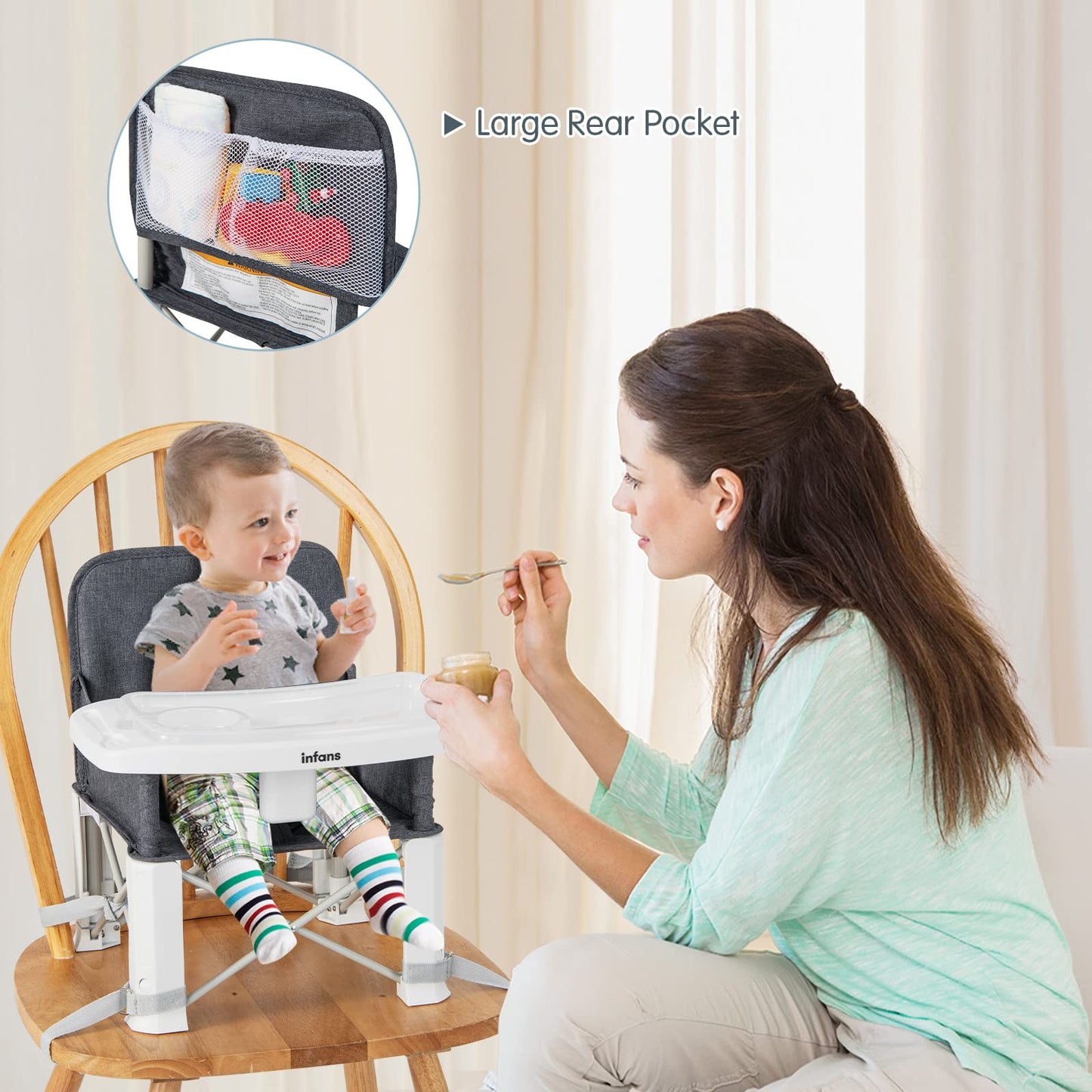 OLAKIDS Baby Travel Booster Seat, Folding Portable Sit Up Chair for Dining Table