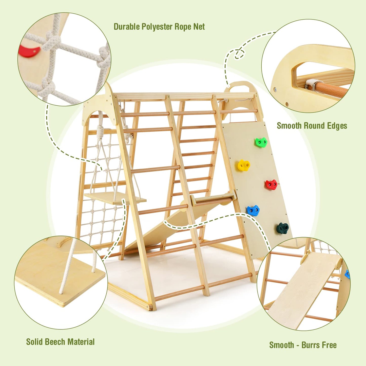 OLAKIDS 8 in 1 Climbing Toys for Toddlers, Kids Wood Montessori Climber Playset, Indoor Playground Jungle Gym