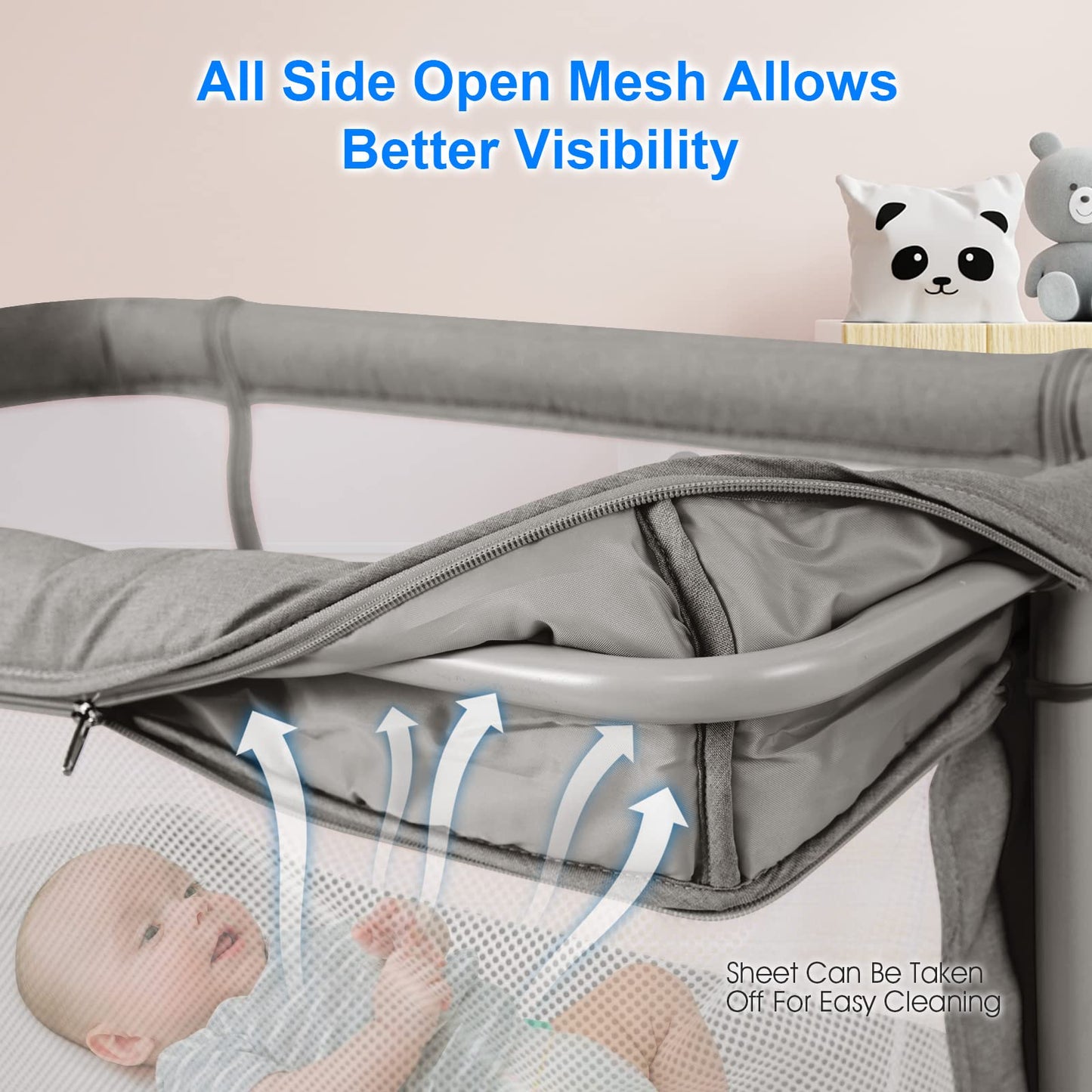 INFANS 3 in 1 Baby Bassinets, Bedside Sleeper for Newborn, Folding Crib with Mattress, Travel Bag, Wheels, 4-Sided Mesh, Easy to Assemble Cradle Co Sleeper Stationary, Rock