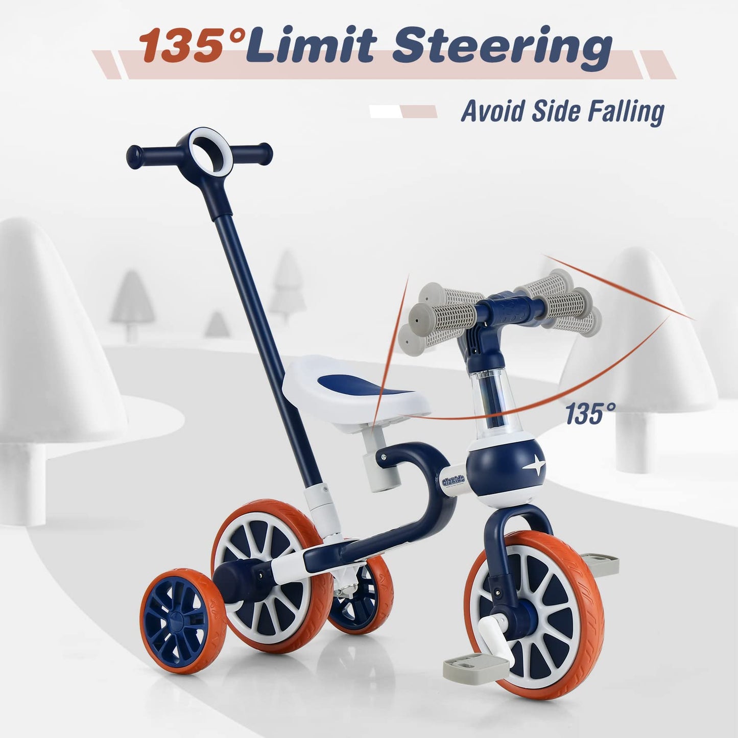 Toddler Tricycle, 5 in 1 Kids Trike for Age 2-4 with Push Handle, Baby Bike with Adjustable Seat and Handle