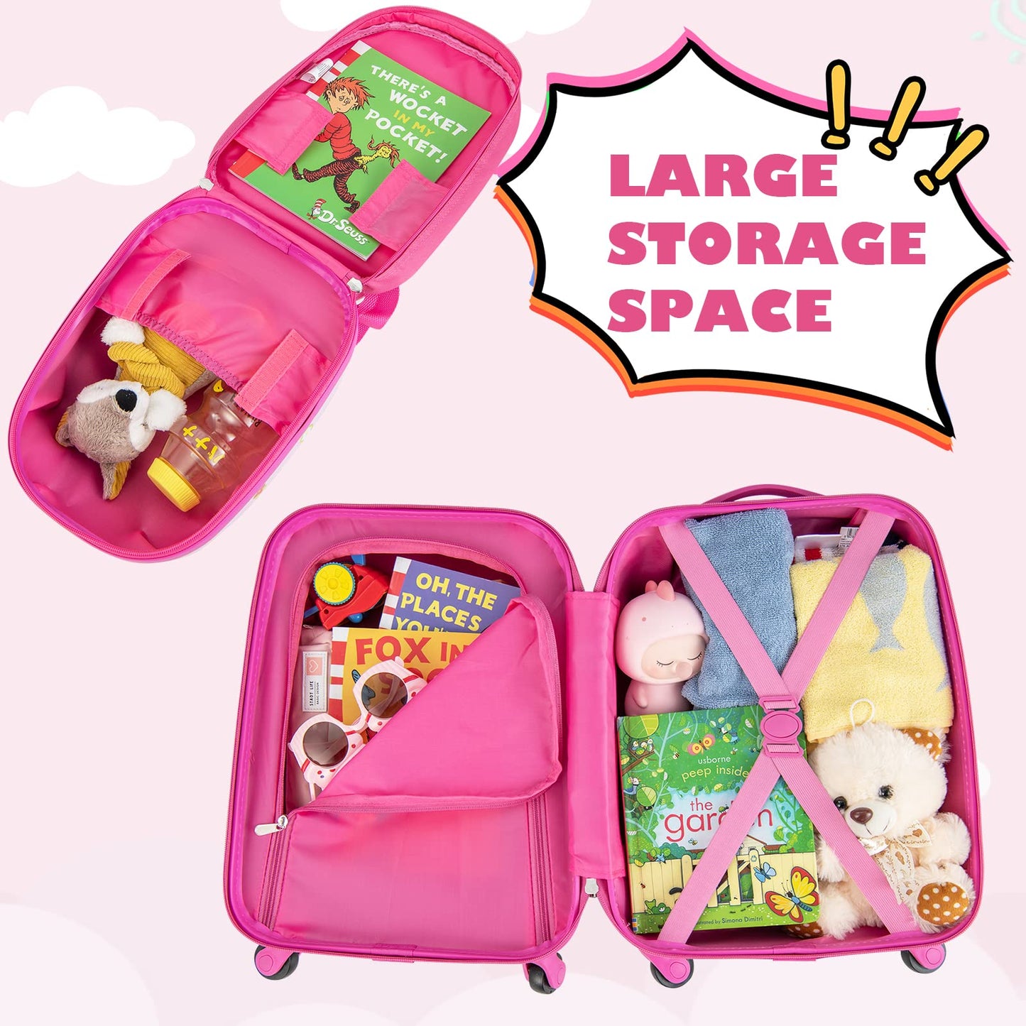 OLAKIDS Kid Luggage Set, 12’â€?Travel Backpack and 16’â€?Carry on Suitcase with Rolling Spinner Wheels for Children Boys Girls