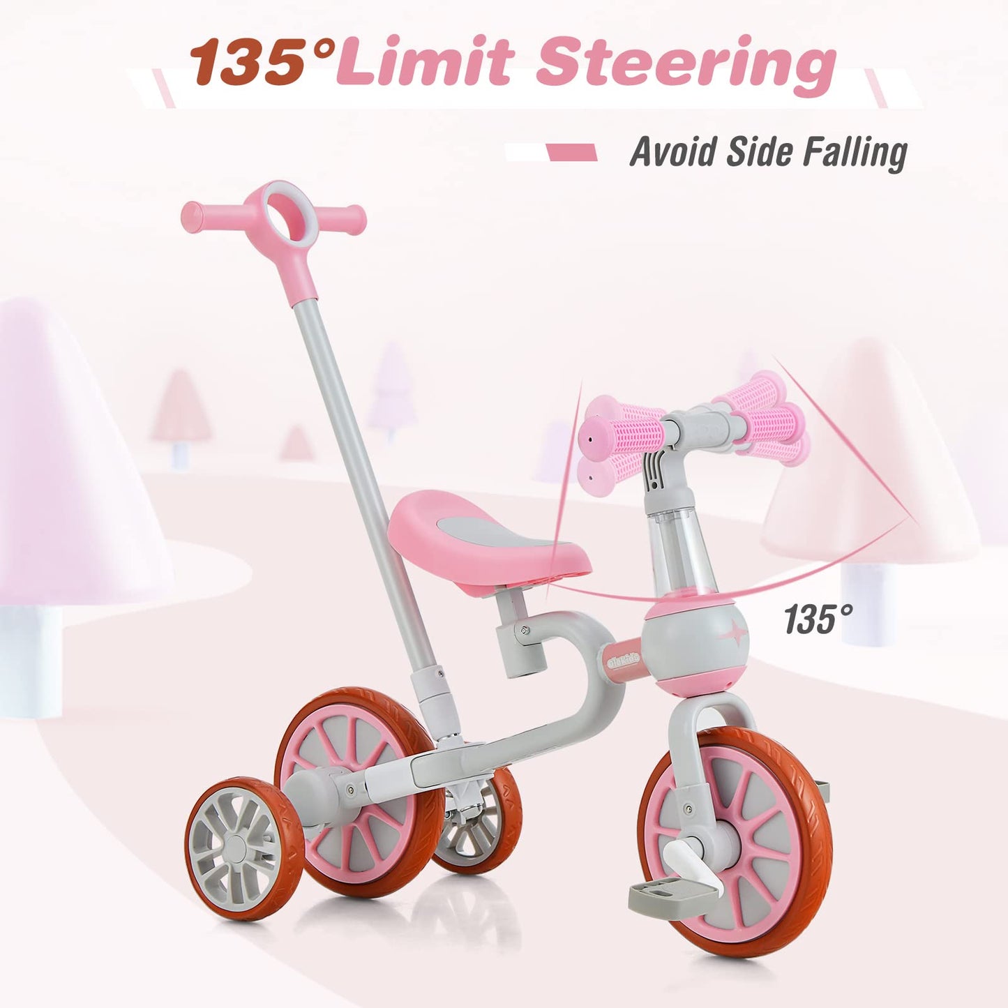 Toddler Tricycle, 5 in 1 Kids Trike for Age 2-4 with Push Handle, Baby Bike with Adjustable Seat and Handle