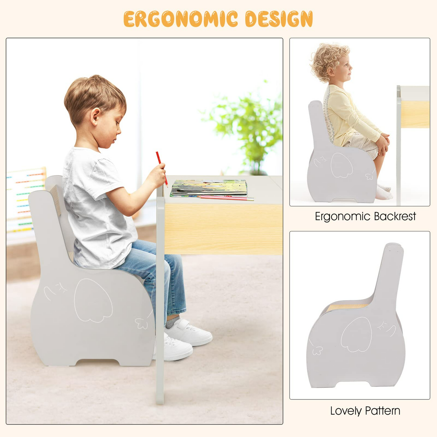 OLAKIDS 3 in 1 Kids Table and Chair Set, Wood Multi Activity Table with Removable Tabletop OLAKIDS