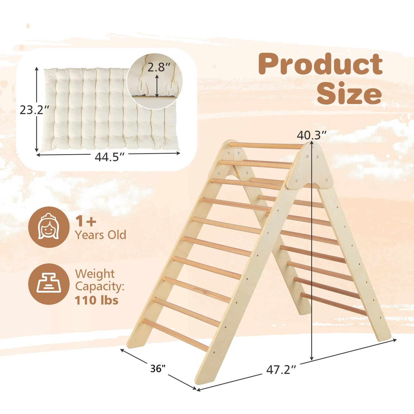 OLAKIDS Triangle Climber with Tent Cushion Pad, 3 in 1 Climbing Triangle LadderToys for Toddlers