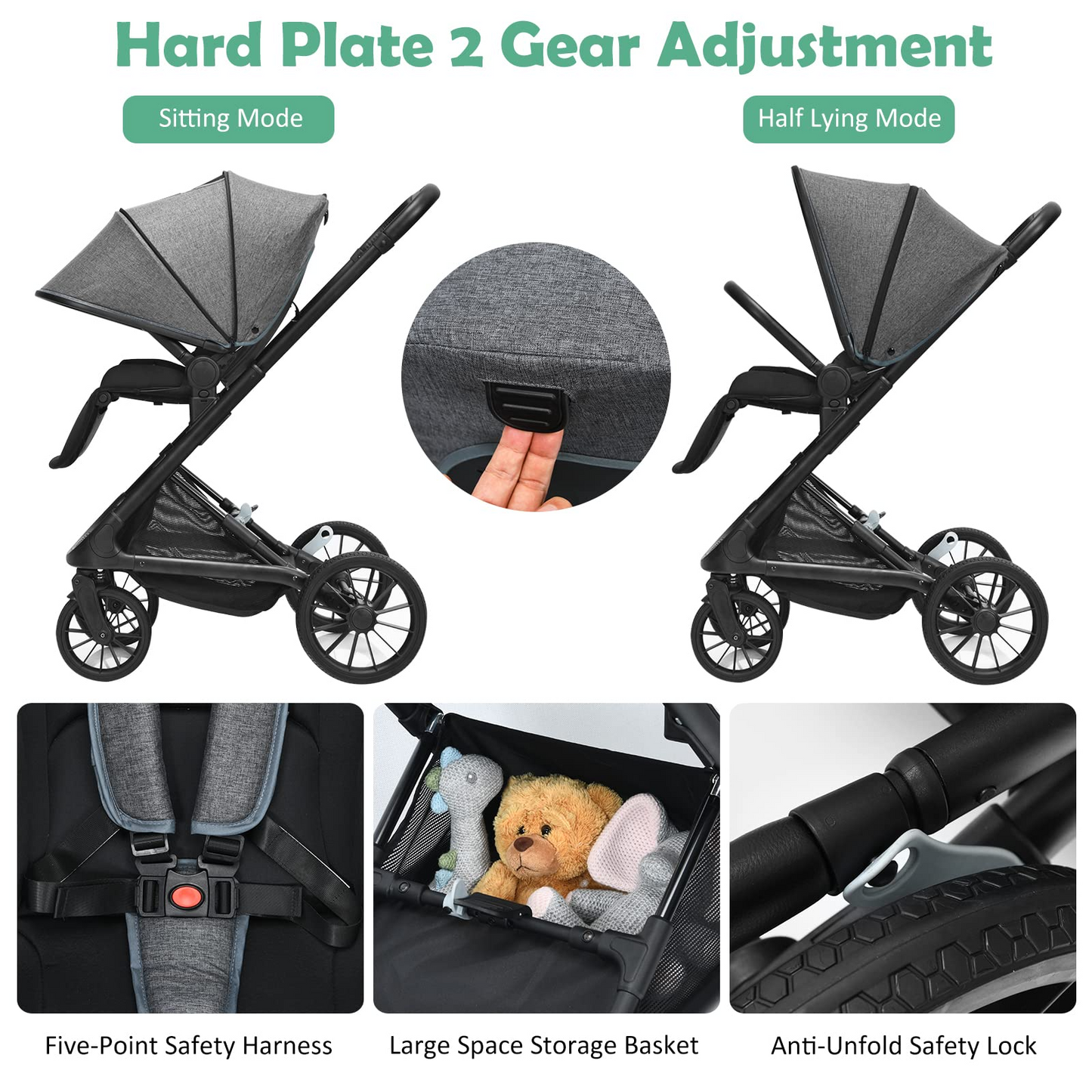 2-in-1 Reversible Bassinet Pushchair Pram High Landscape Baby Stroller OLAKIDS