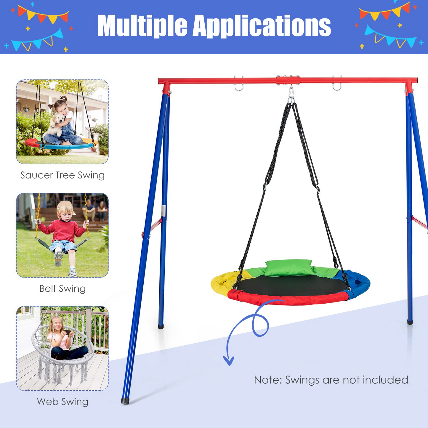 550lbs Heavy Duty Metal Swing Frame | Extra Large A-Frame Swing Stand for Kids and Adult Outdoor Backyard Playground OLAKIDS