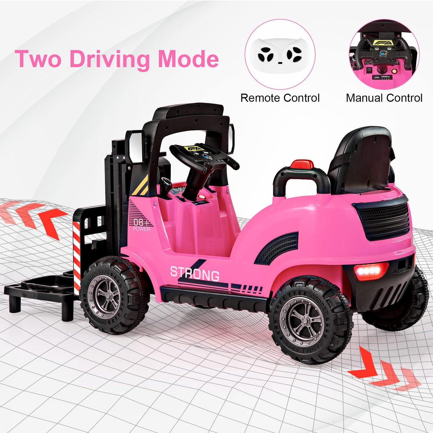 OLAKIDS Ride on Forklift, 12V Kids Electric Vehicle Construction Truck with Remote Control, Liftable Fork and Pallet