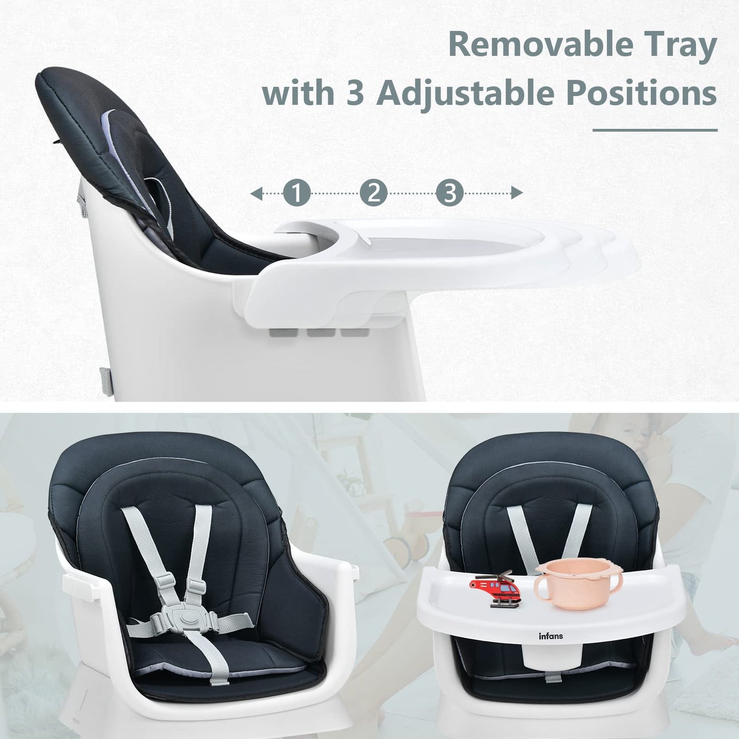 OLAKIDS 8 in 1 Baby High Chair, Convertible Highchair for Babies and Toddlers, Infant Dining Booster Seat