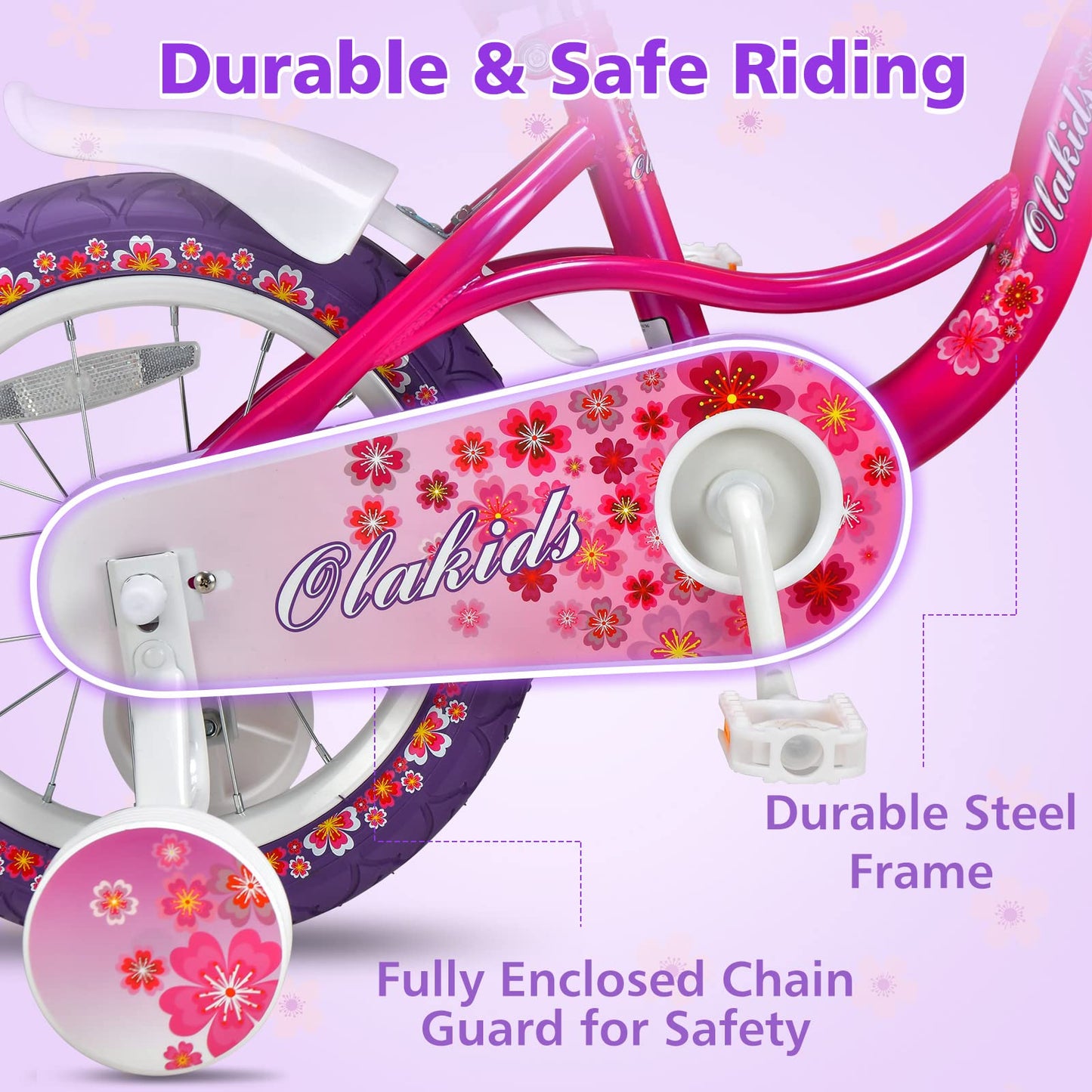 OLAKIDS Kids Bike for Girls, 14 16 Inch Children's Bicycle with Removable Training Wheels and Doll Seat