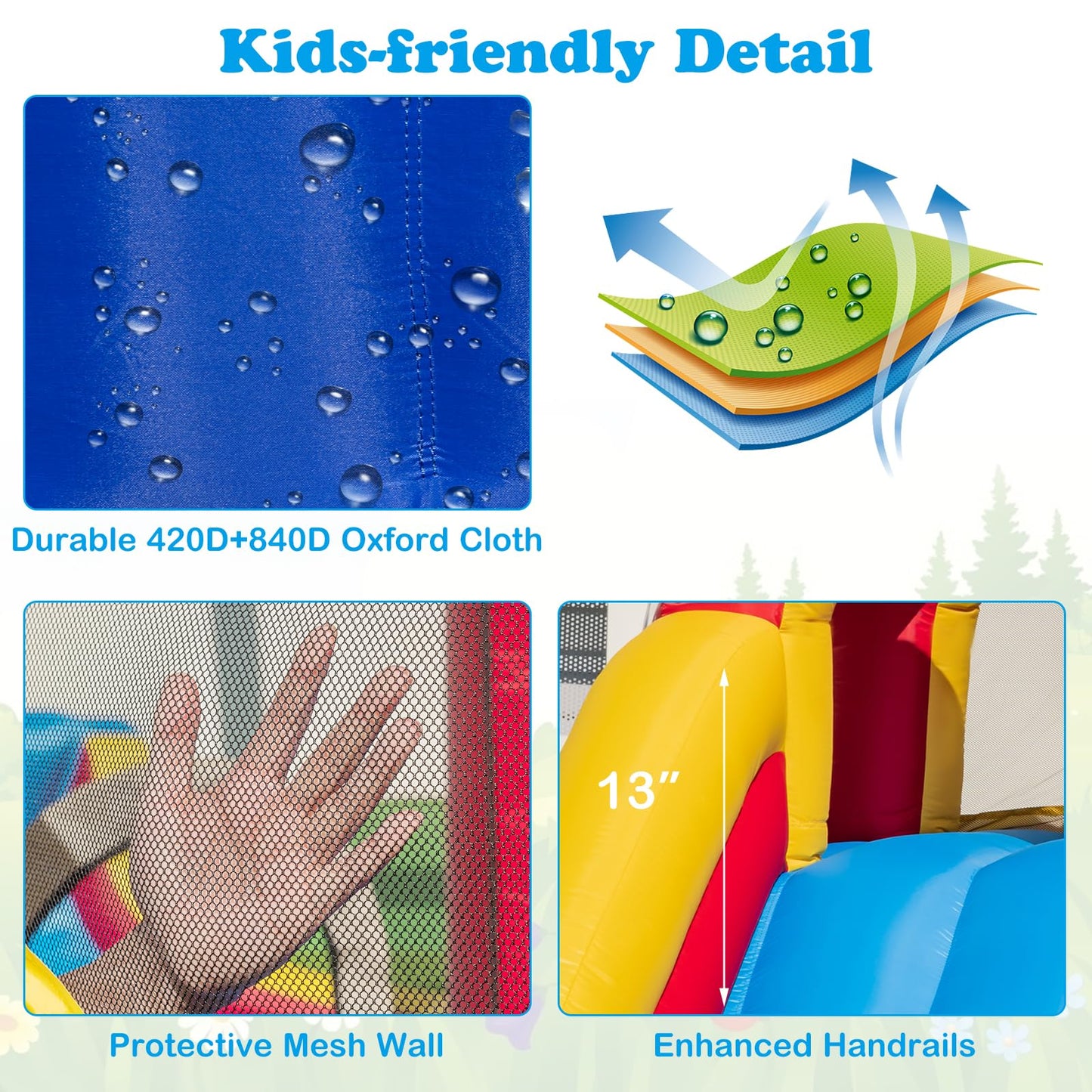 OLAKIDS Inflatable Water Slide, 8 in 1 Bounce House Water Park with 2 Slides Splash Pools, Climbing Wall, Water Gun, Basketball Rim, Outdoor Inflatable Obstacle Course for Kids(without air blower