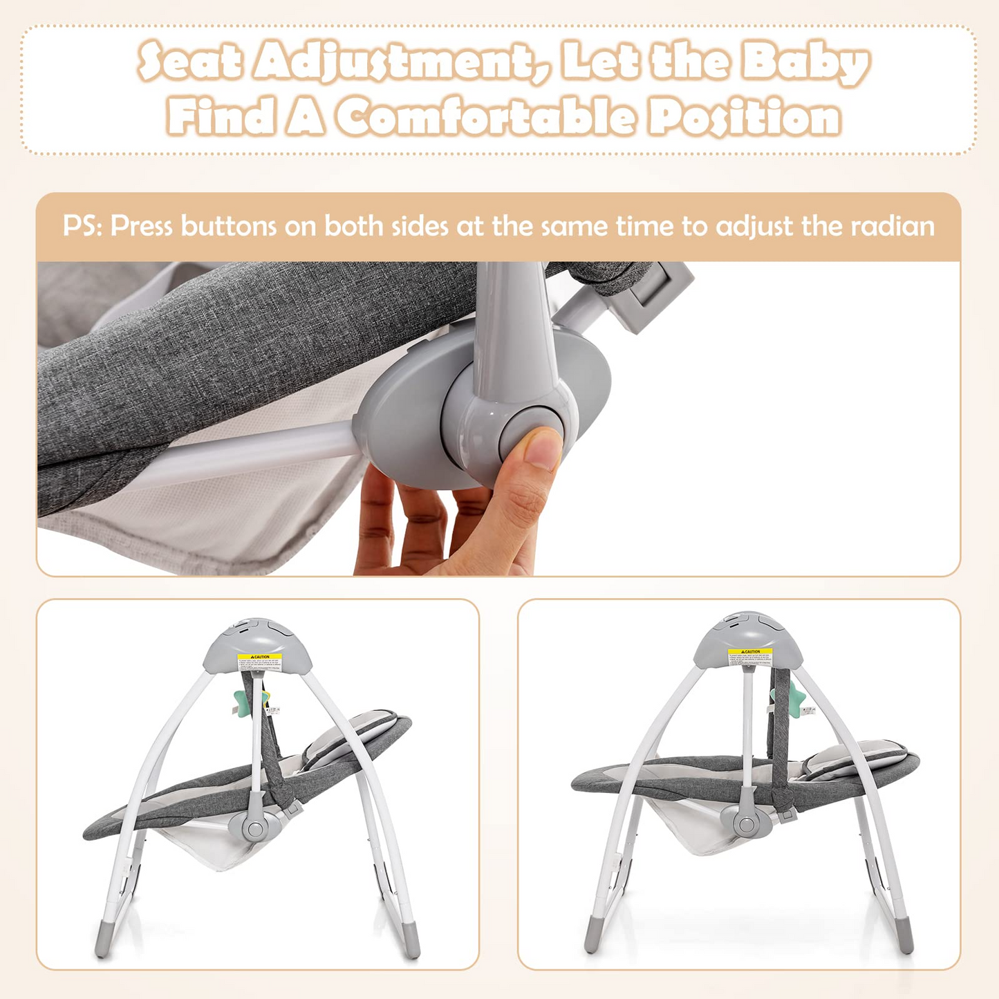 OLAKIDS Baby Swing for Infants, Compact Portable Baby Electric Rocker for Newborn with 5 Speed Natural Sway Music Timing 2 Toys Remote Control, Easy Fold, 0-6 Months Boy Girl (Grey) OLAKIDS