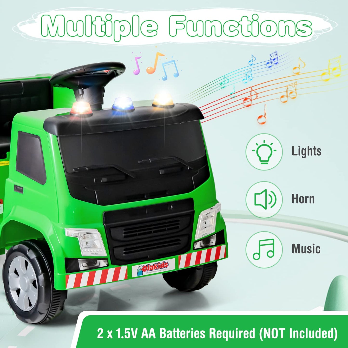 OLAKIDS Ride on Car, 6V Recycling Garbage Truck Electric Vehicle with Music, Horn, Warning Lights