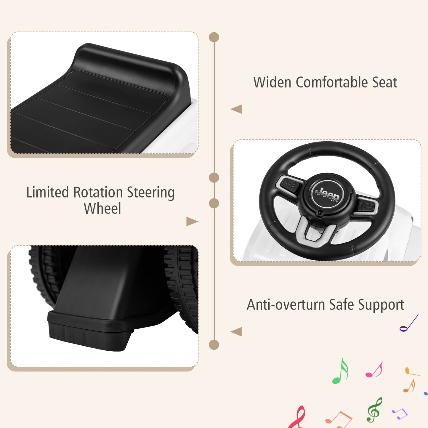 OLAKIDS Kids Ride on Push Car, Licensed Jeep Foot-to-Floor Sliding Toddler Toy with Engine Sound