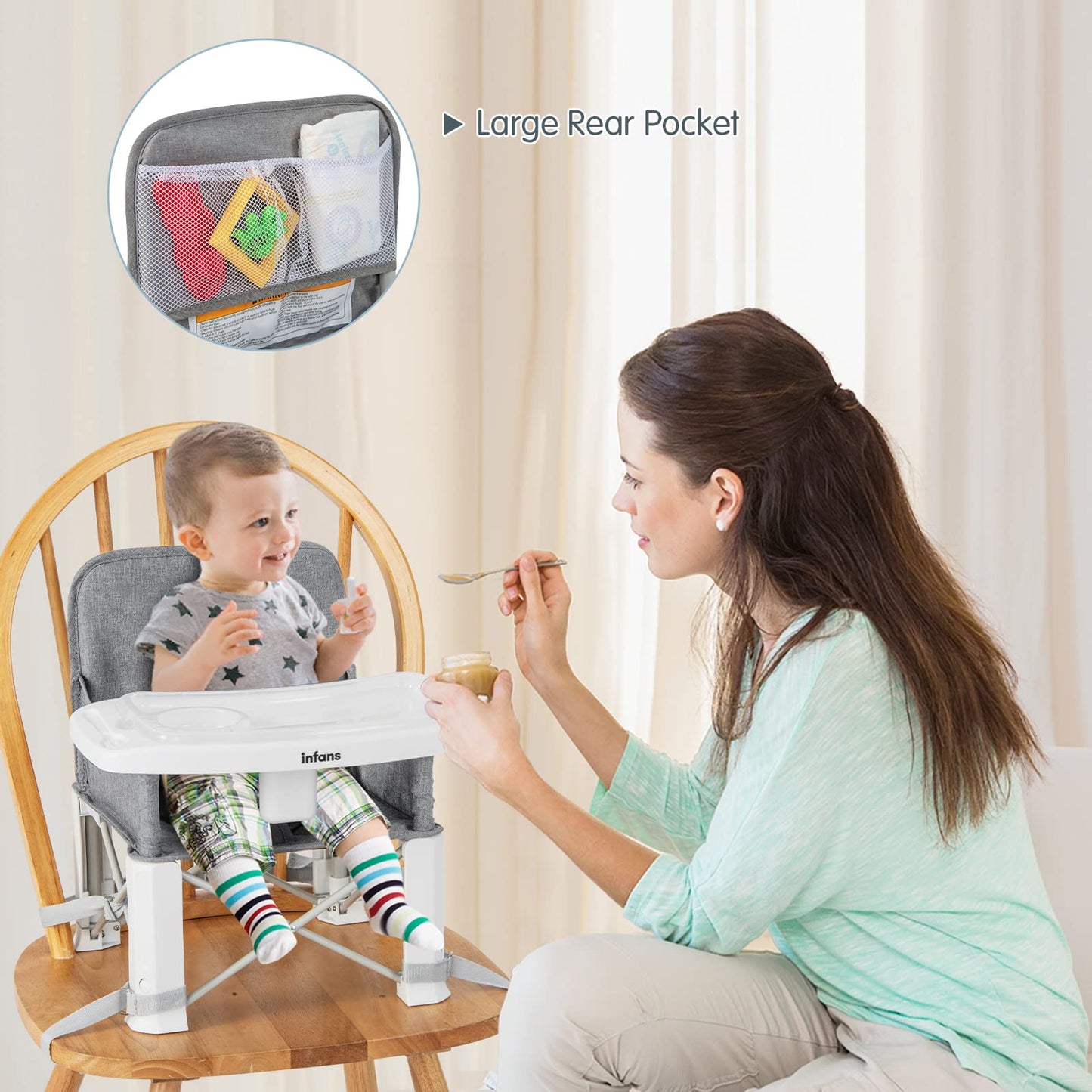OLAKIDS Baby Travel Booster Seat, Folding Portable Sit Up Chair for Dining Table