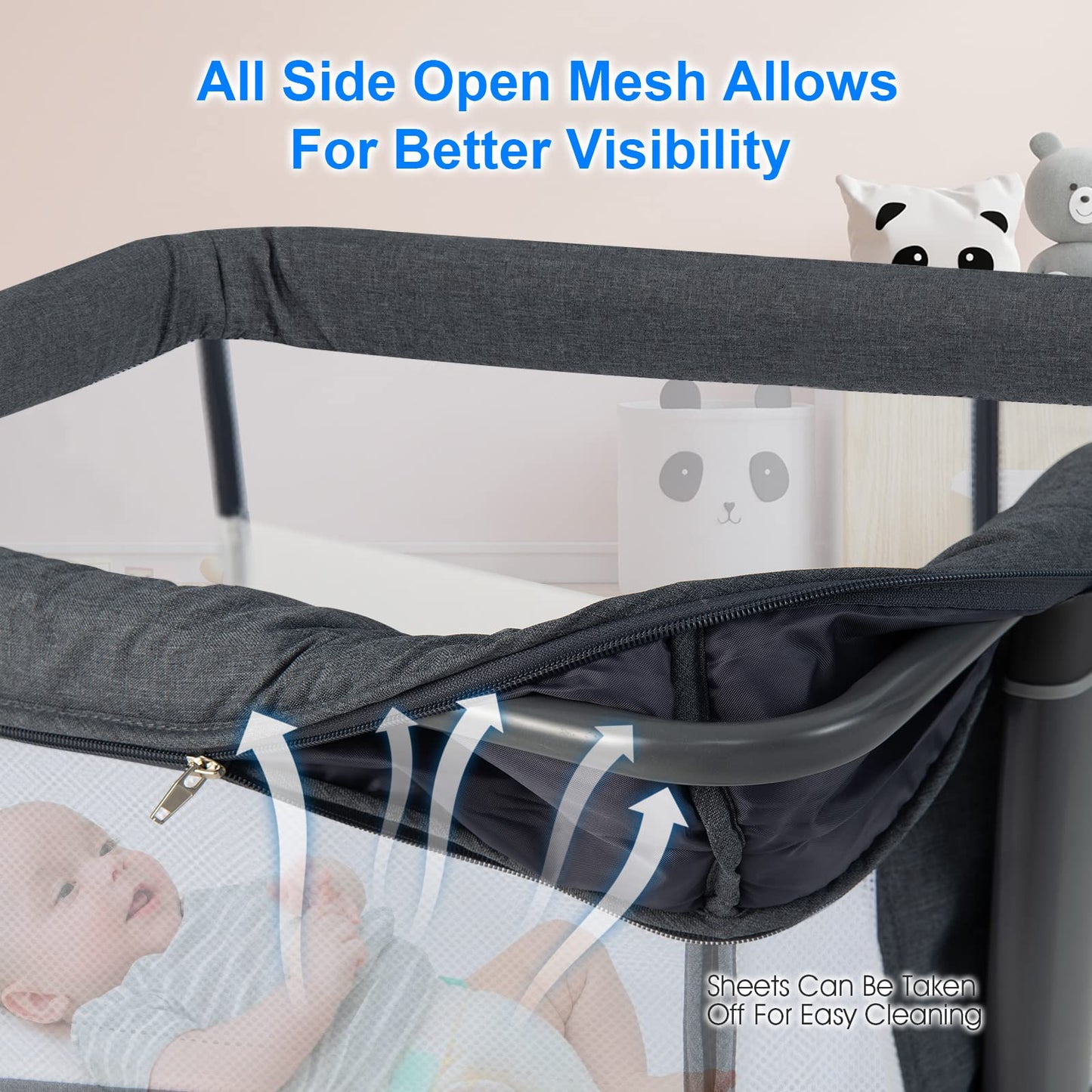 INFANS 3 in 1 Baby Bassinets, Bedside Sleeper for Newborn, Folding Crib with Mattress, Travel Bag, Wheels, 4-Sided Mesh, Easy to Assemble Cradle Co Sleeper Stationary, Rock
