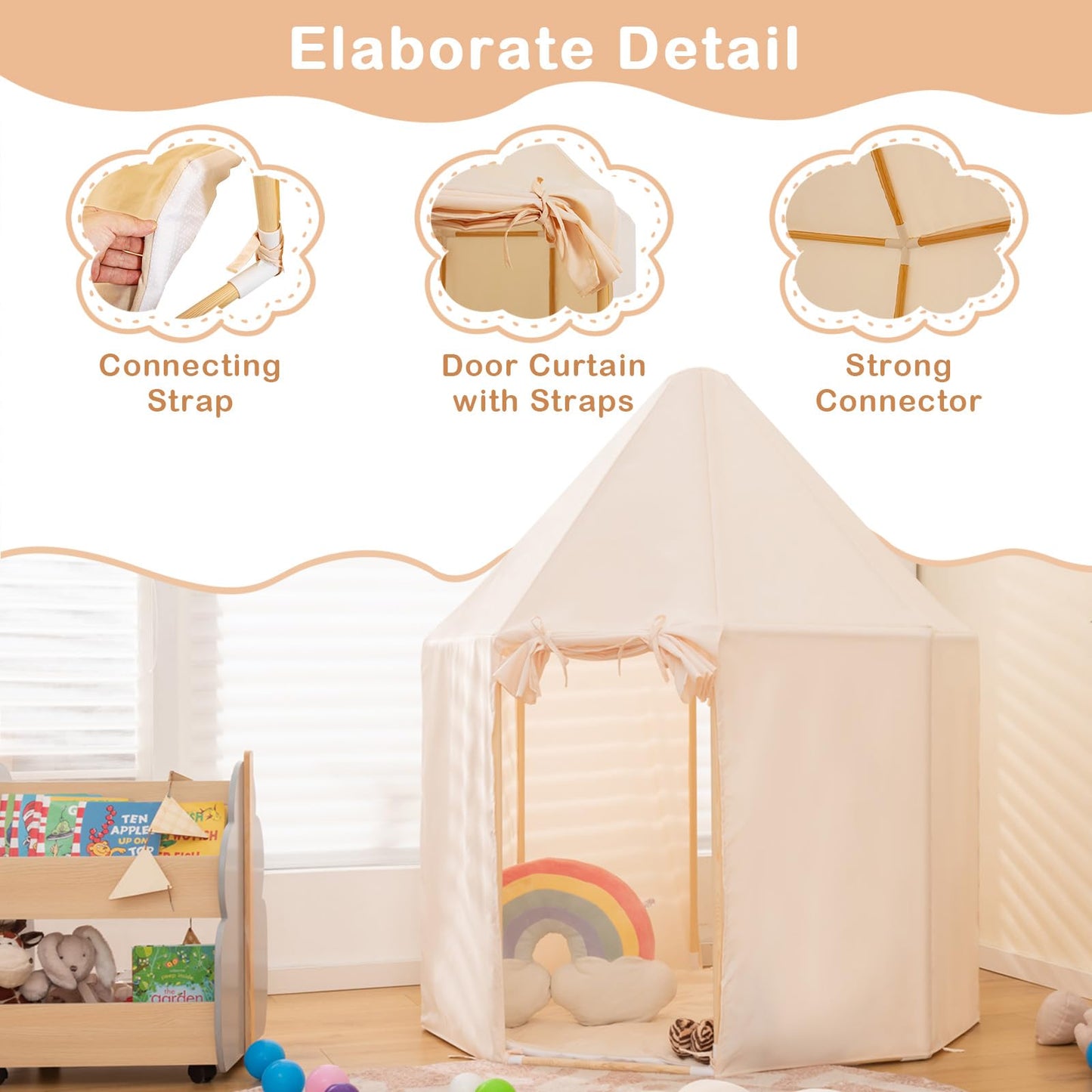 OLAKIDS Kids Play Tent with Washable Mat, Anti-Trip Large Playhouse Toys with 2 Doors