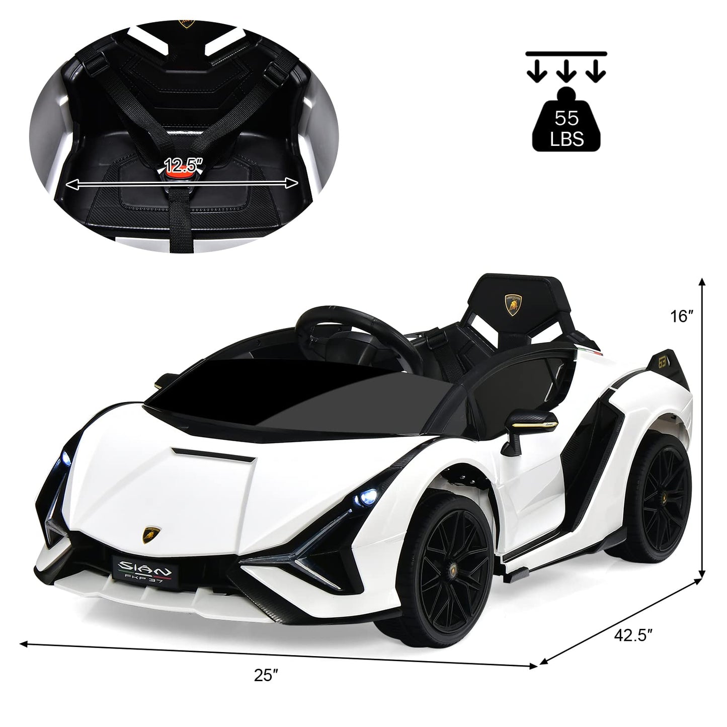OLAKIDS Licensed Lamborghini Sian Kids Ride on Car with Parent Remote Control, 12V Electric Toy Roadster