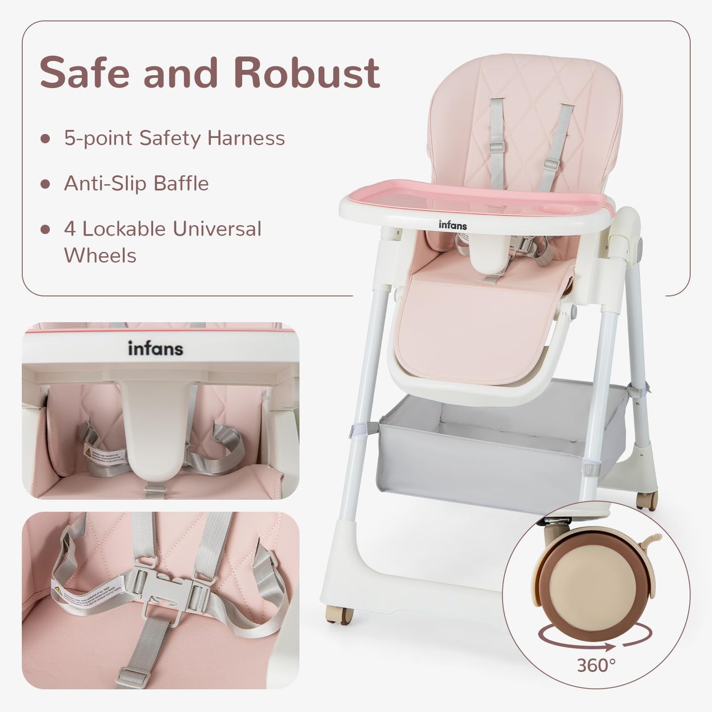 OLAKIDS Baby High Chair, Quick Folding Portable Highchair for Toddlers with Large Storage Basket