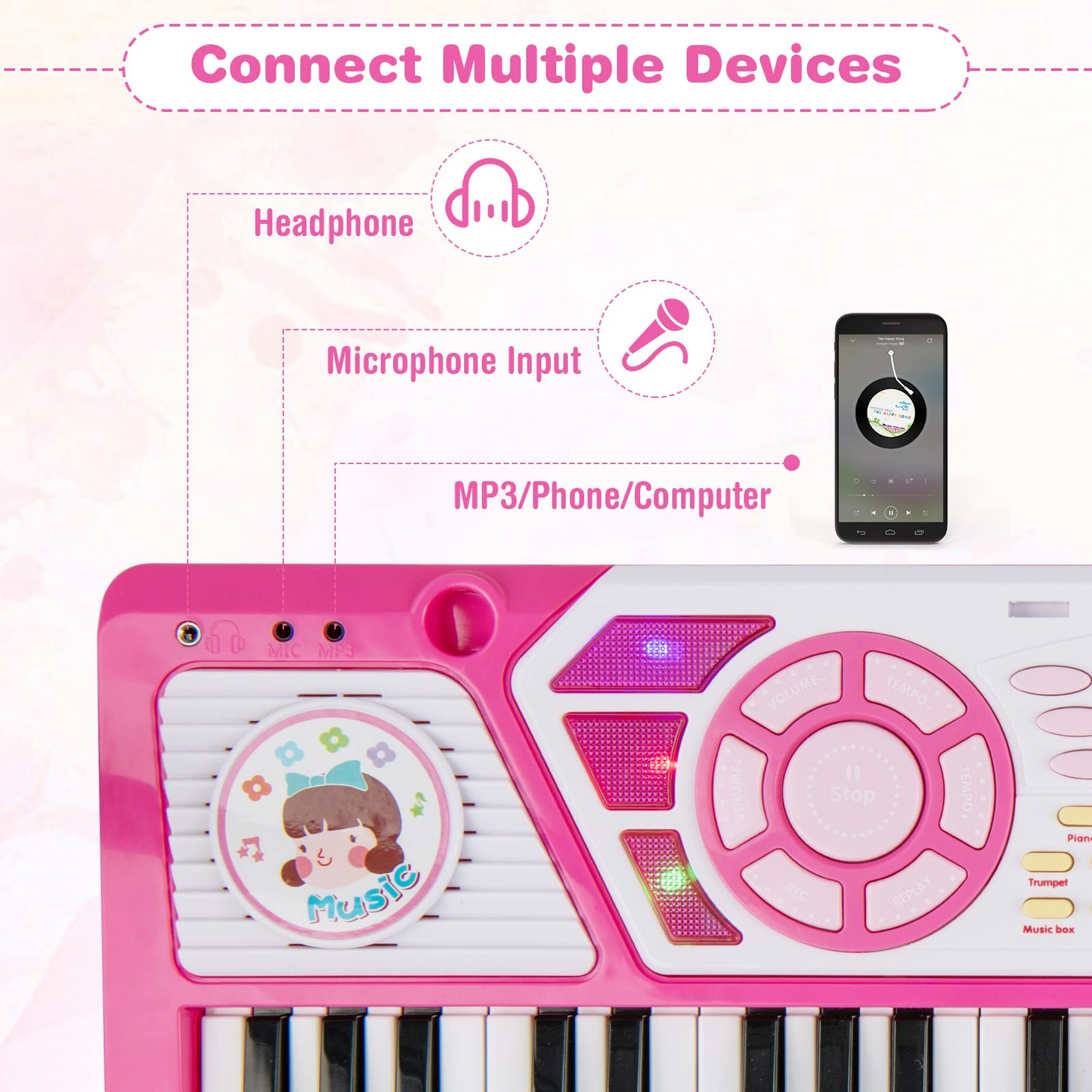 OLAKIDS 49 Keys Kids Piano Keyboard with Microphone, Portable Electronic Musical Instrument Toy OLAKIDS