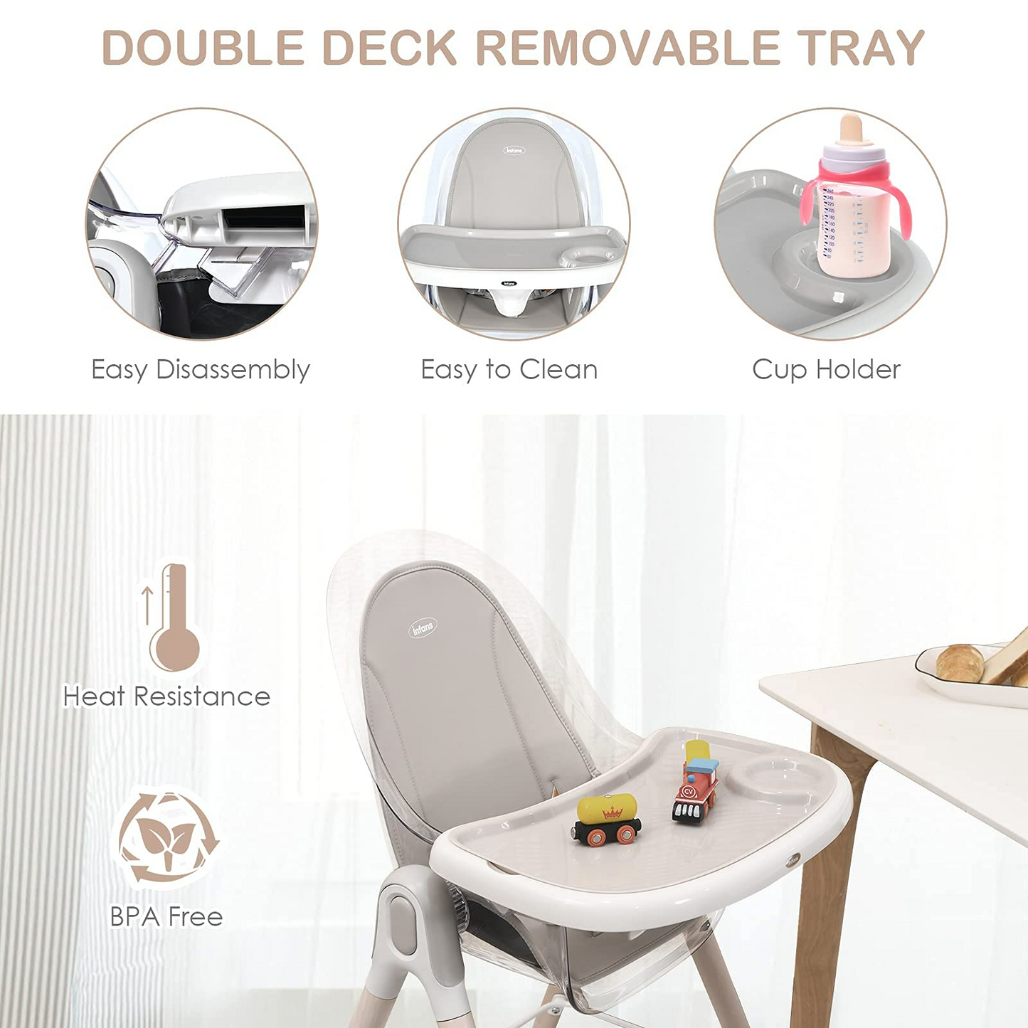 OLAKIDS 4 in 1 Wooden Baby High Chair, Rocking Chair/Booster Seat/Toddler Chair Infant Dining Chairs w/ Double Removable Tray OLAKIDS