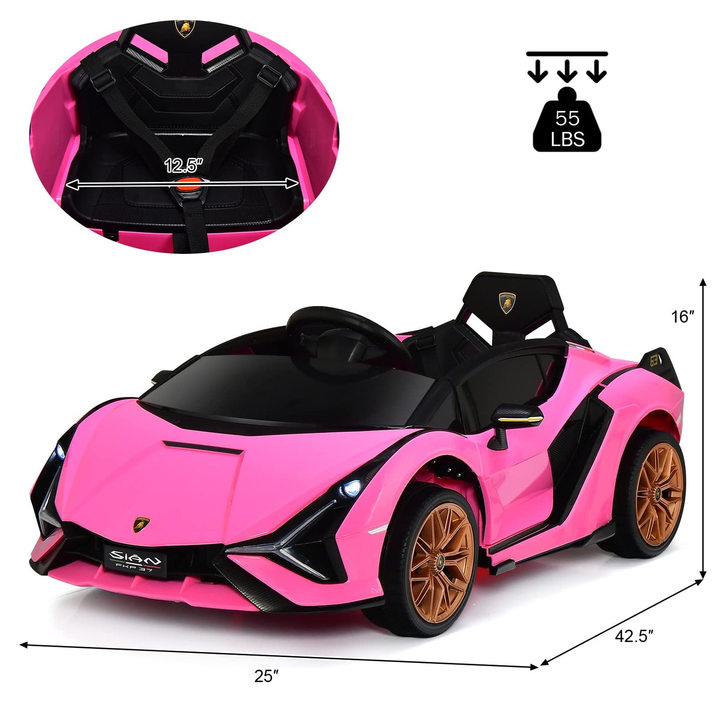 OLAKIDS Licensed Lamborghini Sian Kids Ride on Car with Parent Remote Control, 12V Electric Toy Roadster