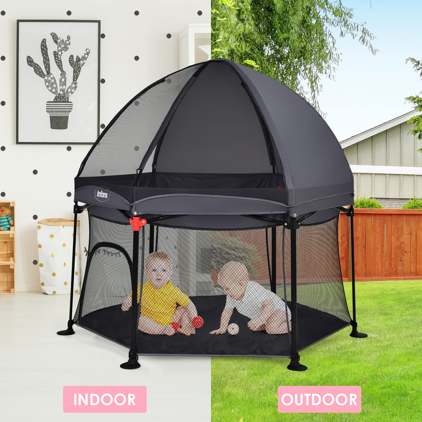 Portable Foldable 53" Baby Playpen with Mesh & UV Canopy OLAKIDS