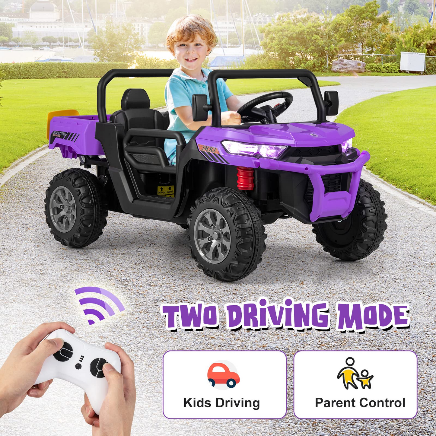 12V Electric Vehicle Dump Truck with Remote Control, Dump Bed and Extra Shovel OLAKIDS