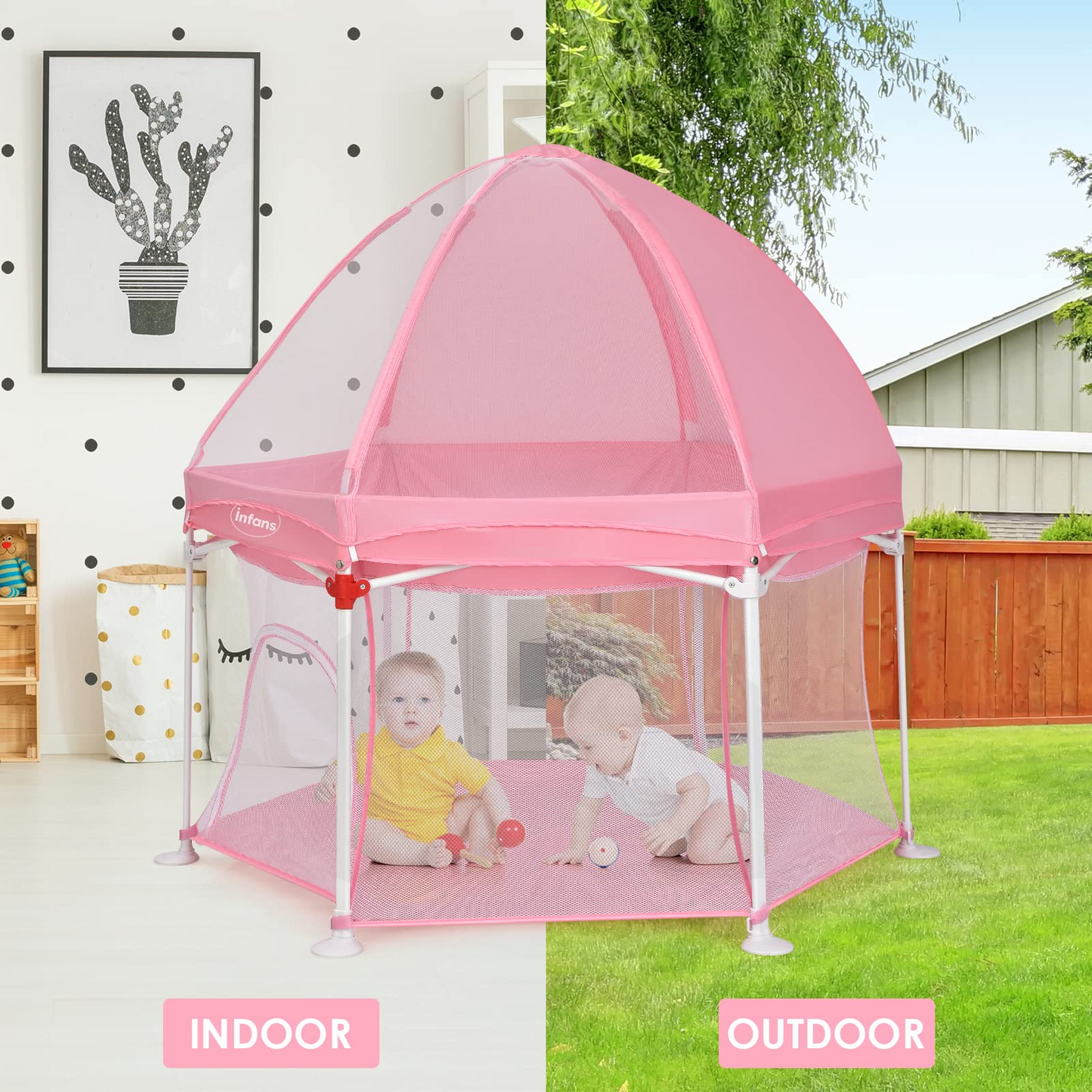 Portable Foldable 53" Baby Playpen with Mesh & UV Canopy OLAKIDS