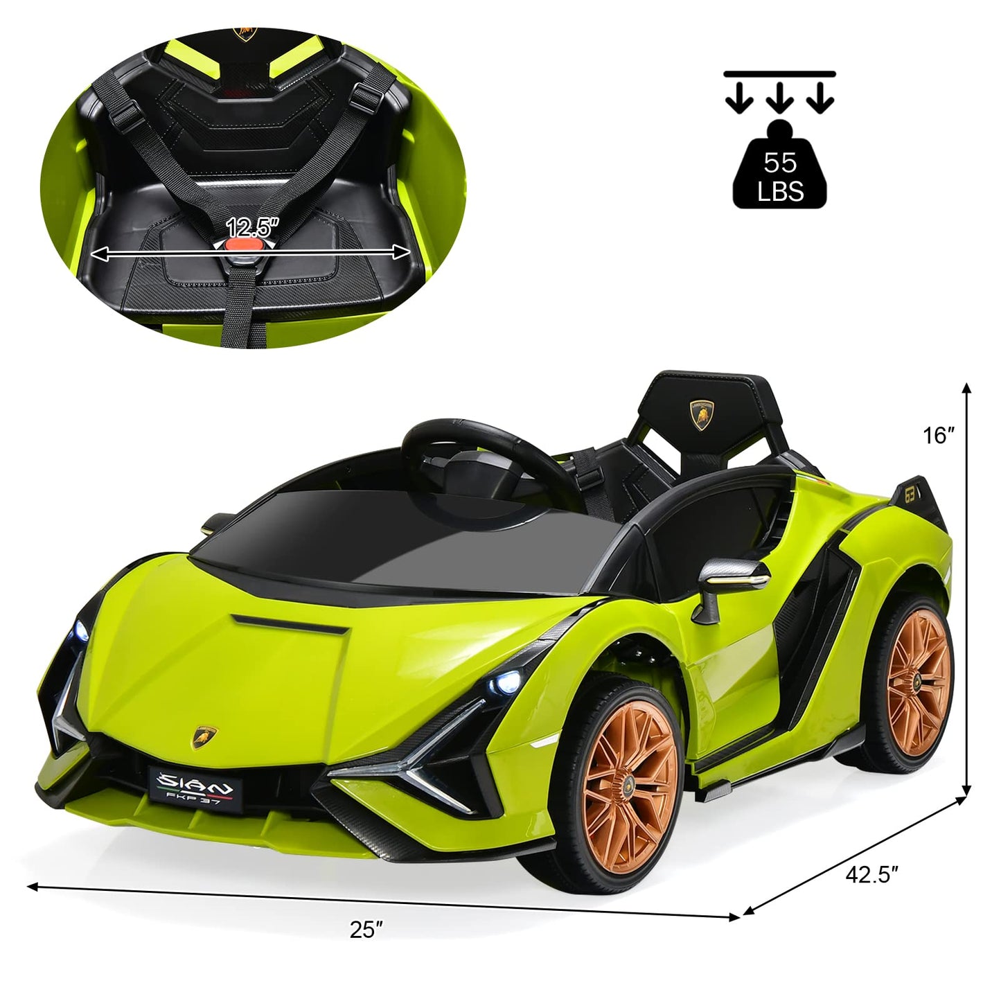OLAKIDS Licensed Lamborghini Sian Kids Ride on Car with Parent Remote Control, 12V Electric Toy Roadster