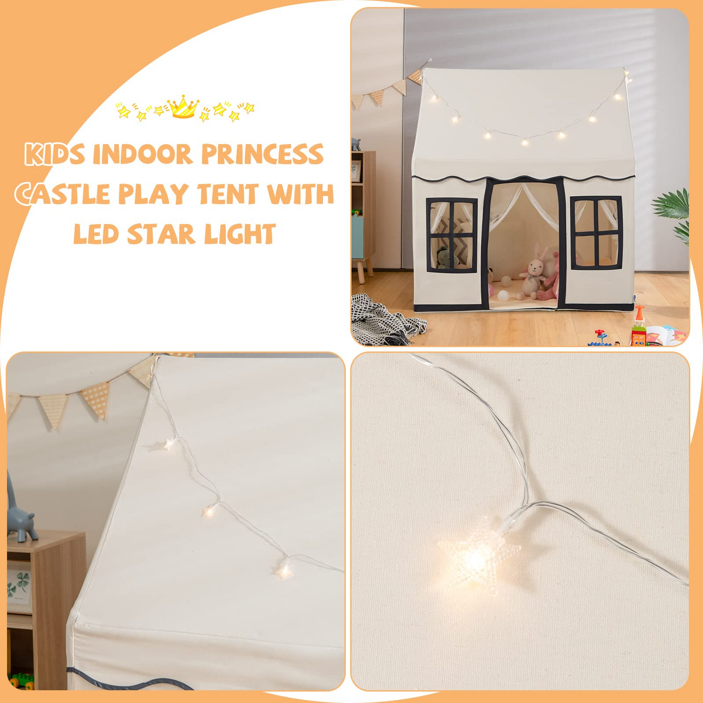 OLAKIDS Kids Play Tent with Washable Mat Star Light Windows, Large Playhouse Toys for Children Boys Girls OLAKIDS