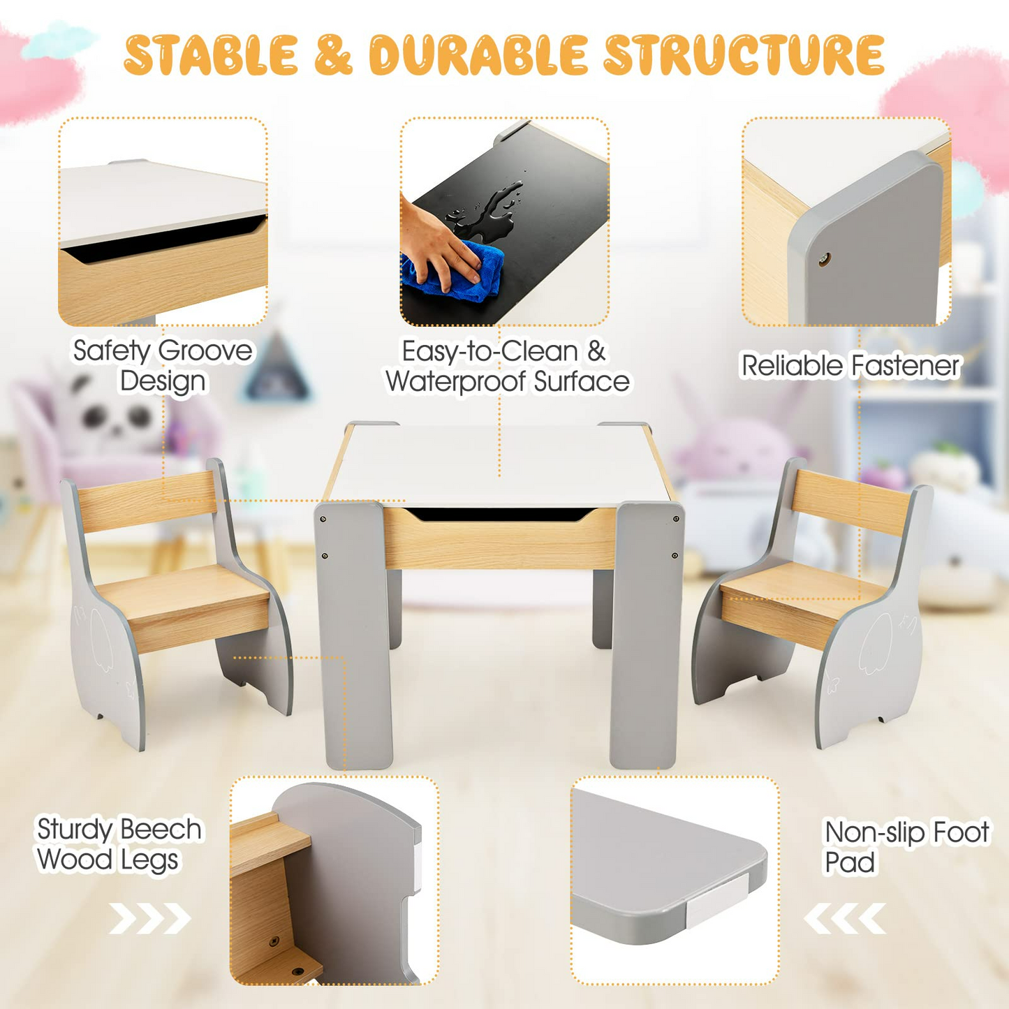 OLAKIDS 3 in 1 Kids Table and Chair Set, Wood Multi Activity Table with Removable Tabletop OLAKIDS