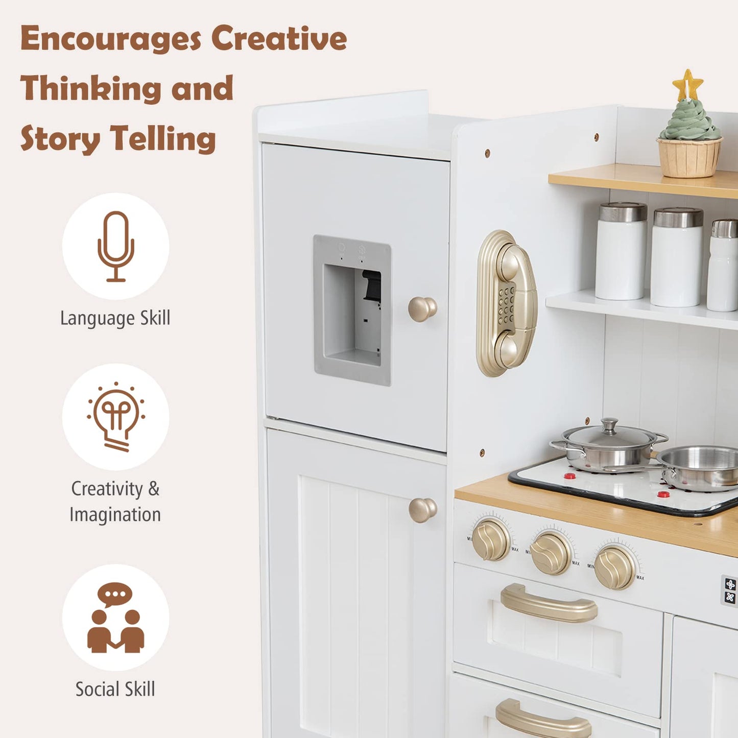 Toddler Wooden Pretend Cooking Set with Realistic Light & Sound OLAKIDS