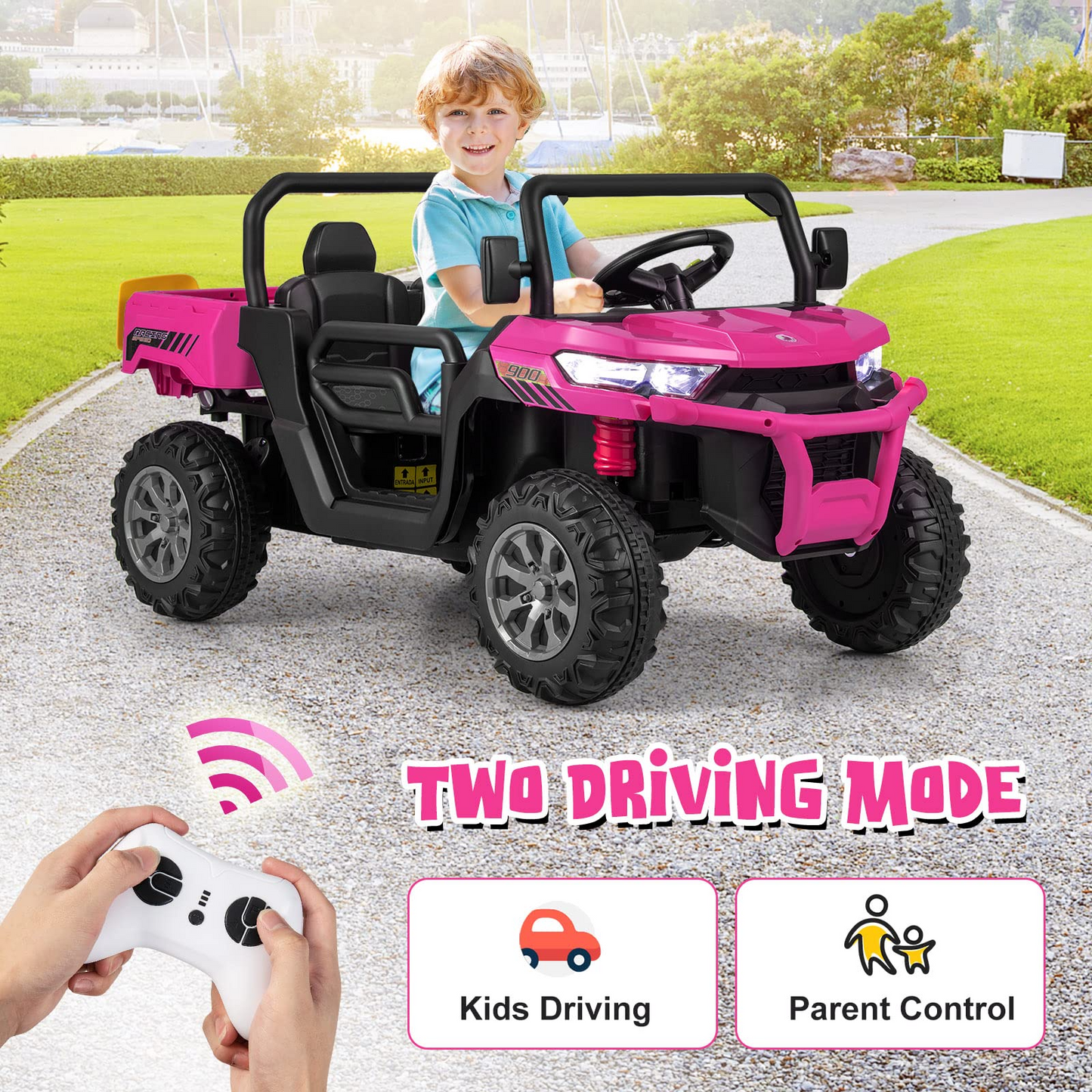 12V Electric Vehicle Dump Truck with Remote Control, Dump Bed and Extra Shovel OLAKIDS