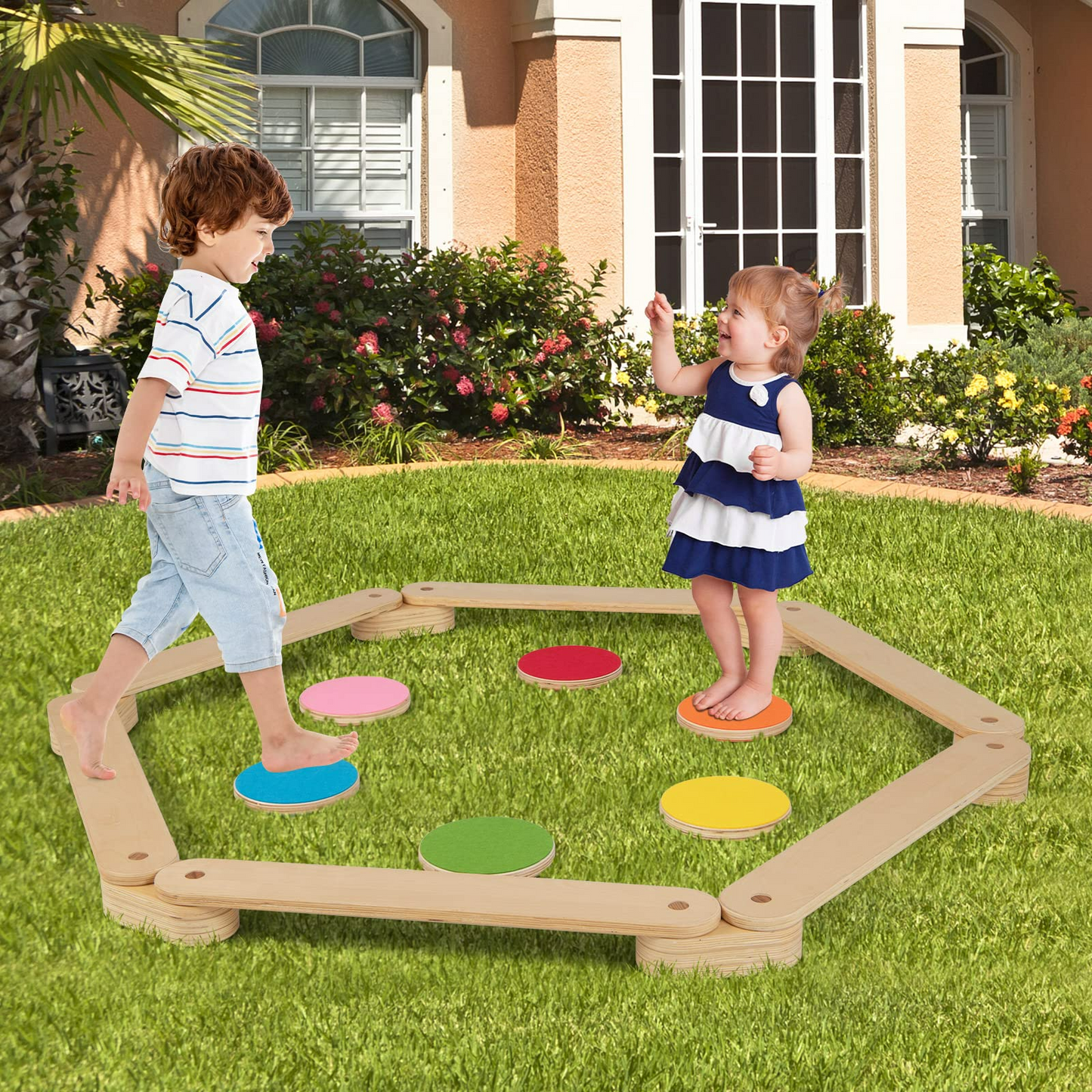 OLAKIDS Montessori Wooden Balance Beam Stepping Stones for Kids Toddler,12 Piece Obstacle Course for Playroom Indoor Outdoor OLAKIDS