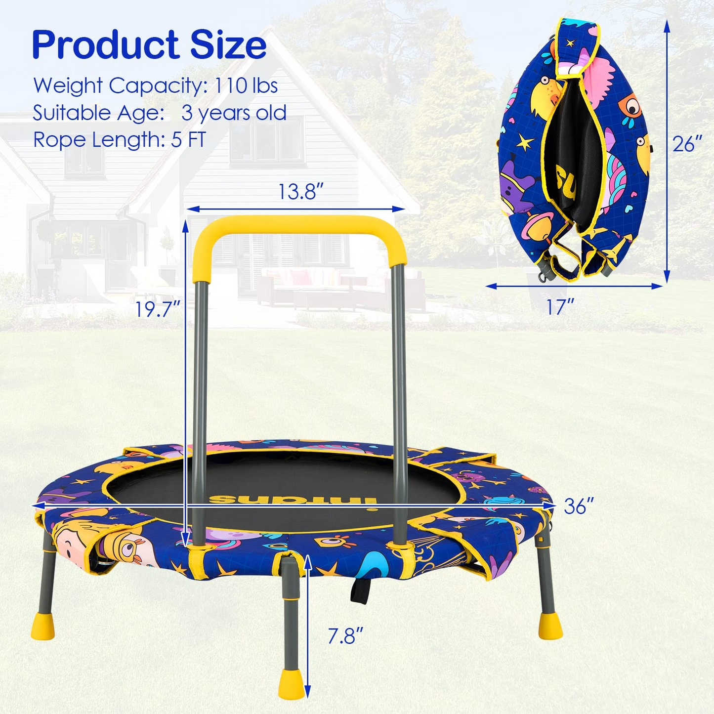 2 in 1 Trampoline and Swing Combo with Adjustable Straps Detachable Handrail OLAKIDS