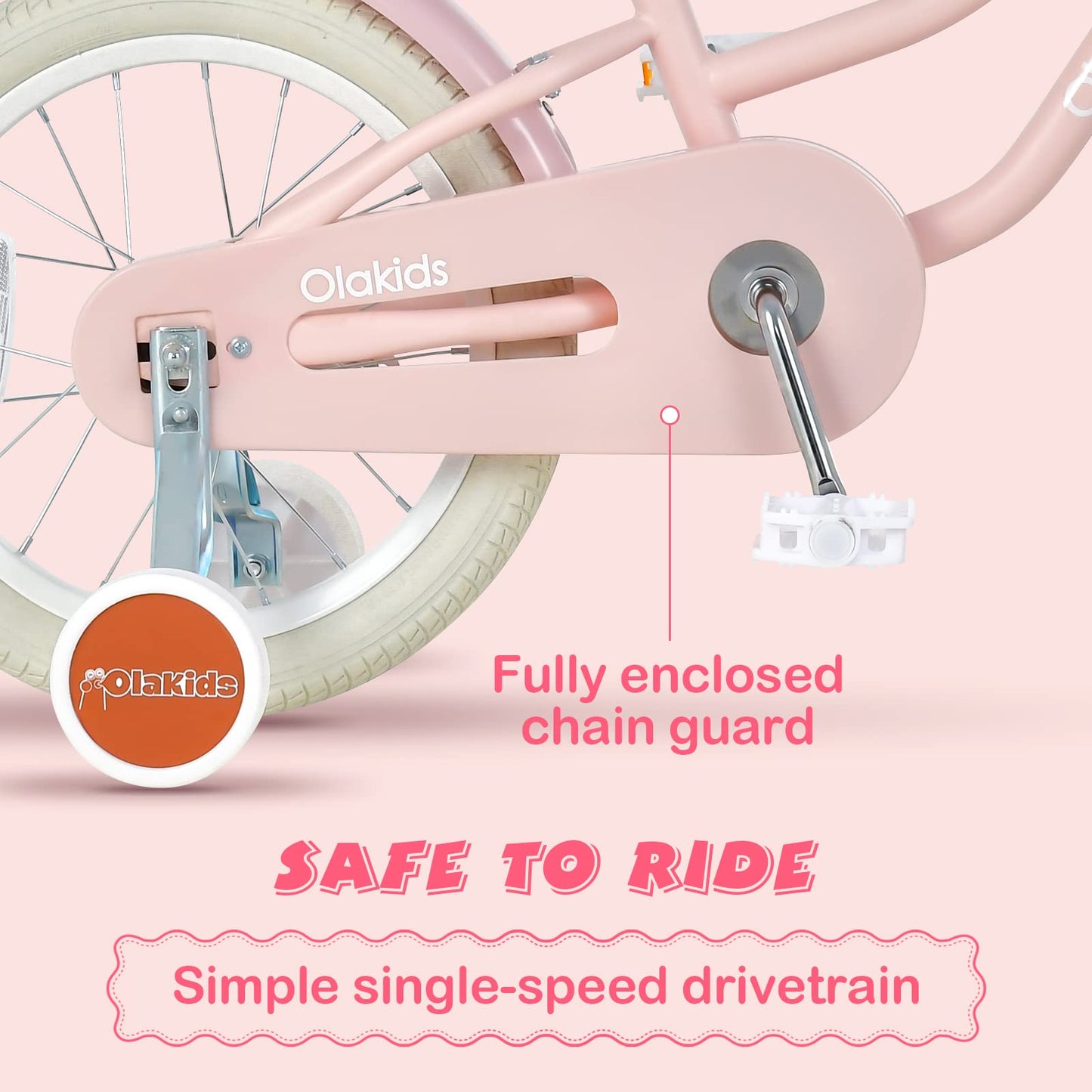 OLAKIDS Kids Bike for Girls, 12 14 16 Inch Children's Bicycle with Removable Basket and Training Wheels, Safety Bell