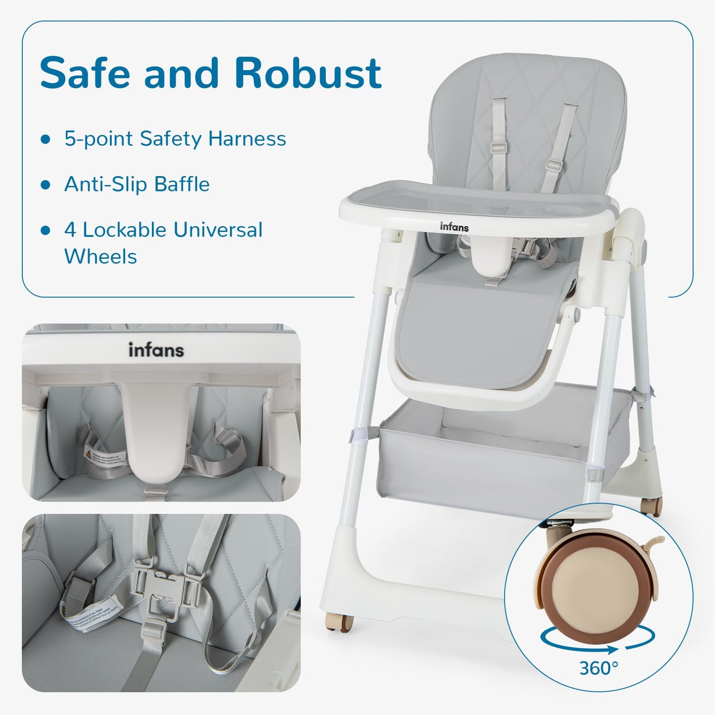 OLAKIDS Baby High Chair, Quick Folding Portable Highchair for Toddlers with Large Storage Basket