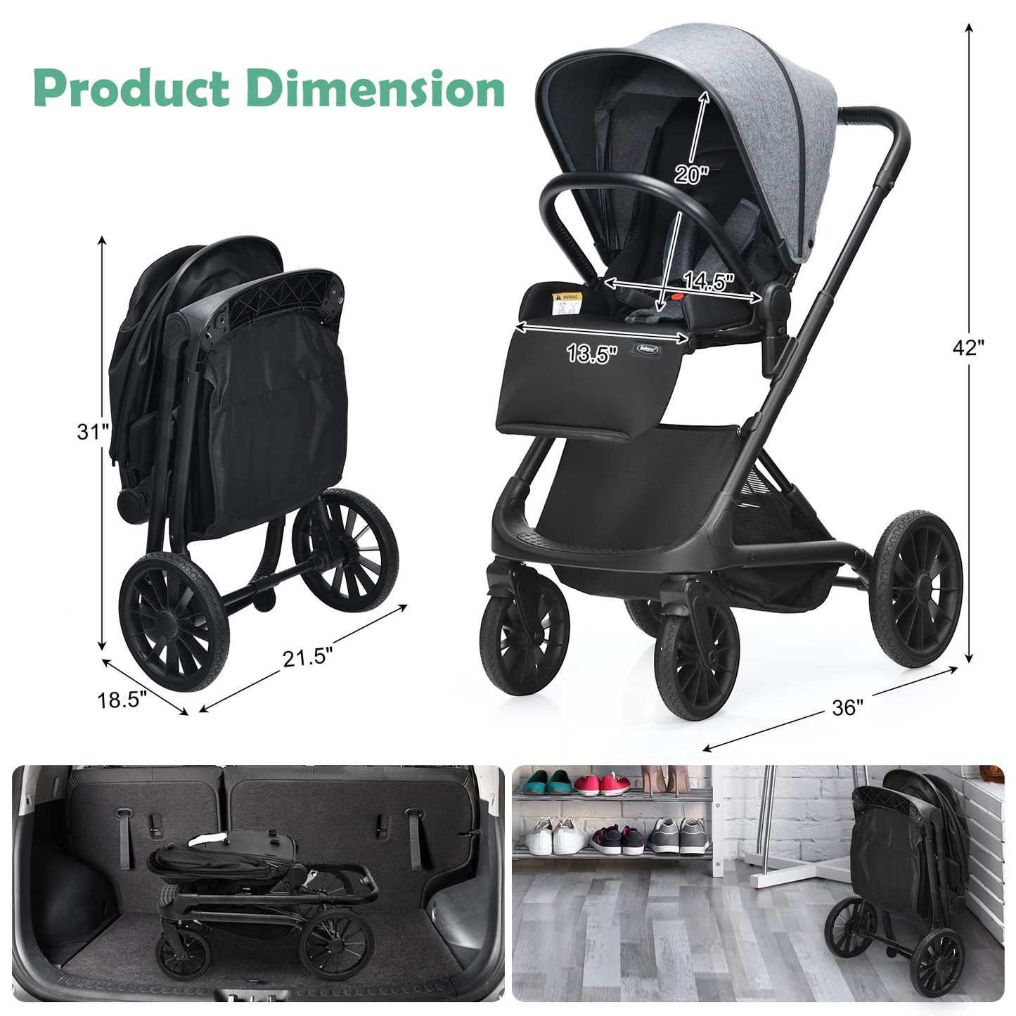 2-in-1 Reversible Bassinet Pushchair Pram High Landscape Baby Stroller OLAKIDS