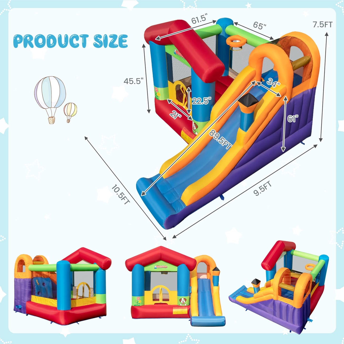 OLAKIDS Inflatable Bounce House, Kids Jumping Castle with Slide, Basketball Rim, Climbing Wall