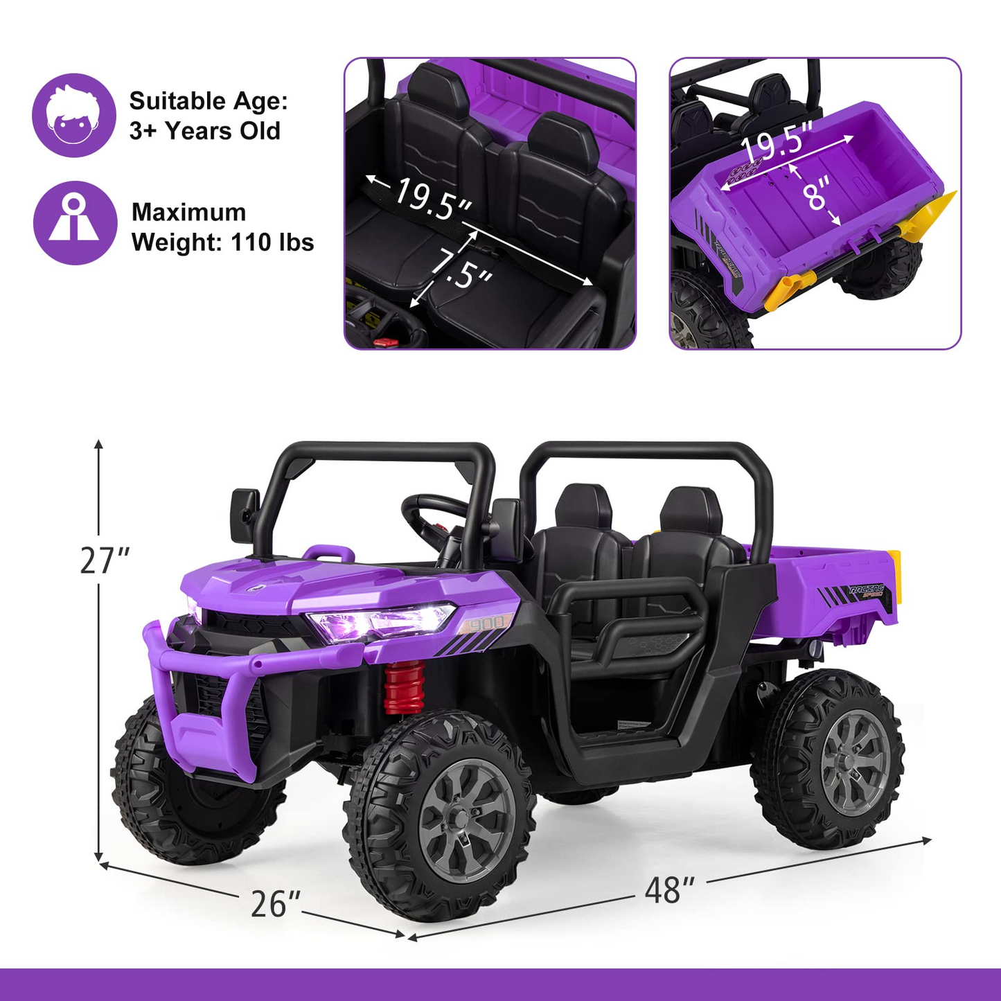 12V Electric Vehicle Dump Truck with Remote Control, Dump Bed and Extra Shovel OLAKIDS